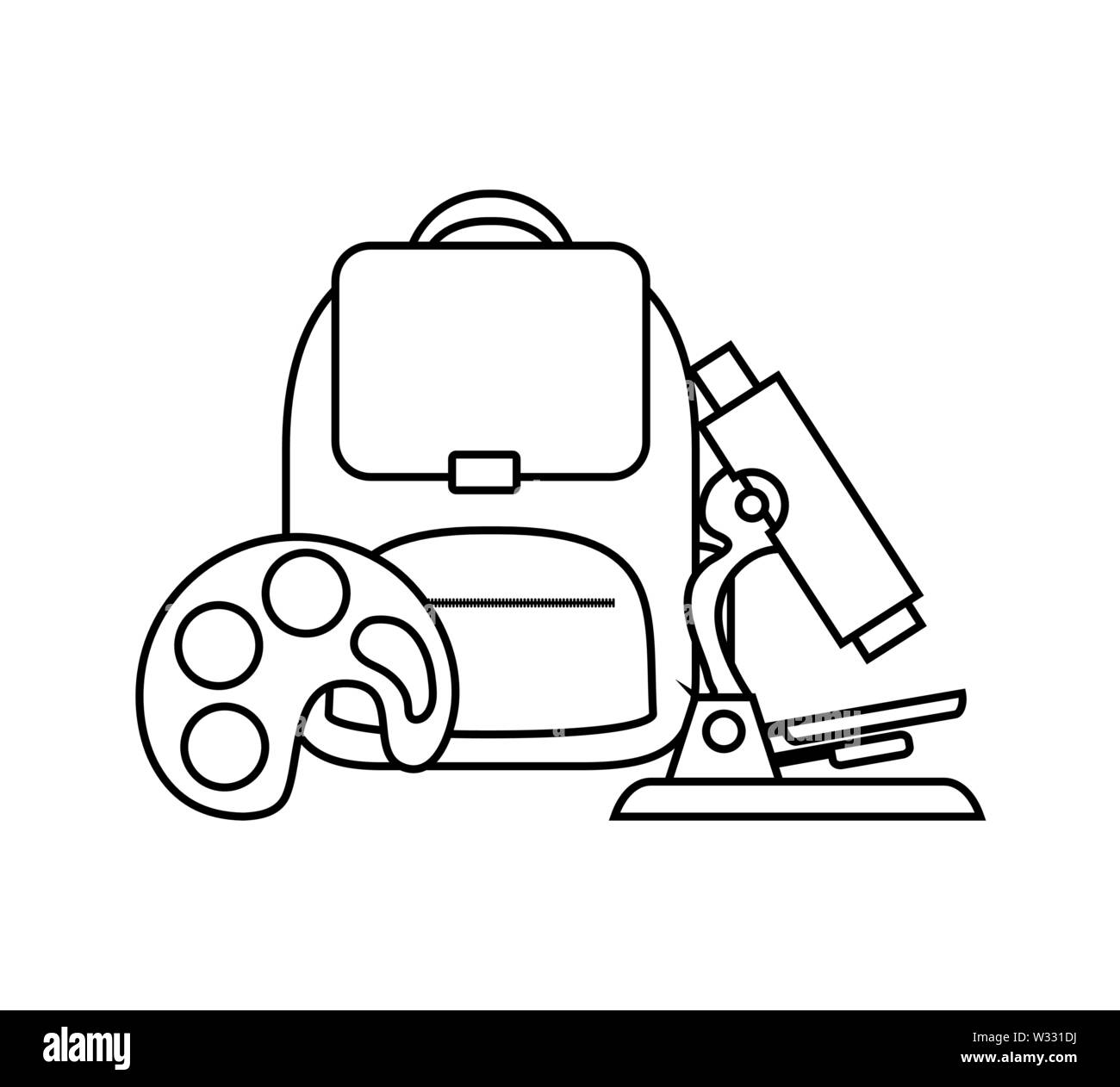school bag with microscope and palette paint vector illustration design ...