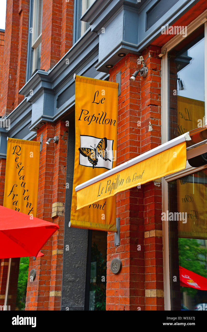 Shop signs along Front Street in the St. Lawrence Market section of Toronto Stock Photo Alamy