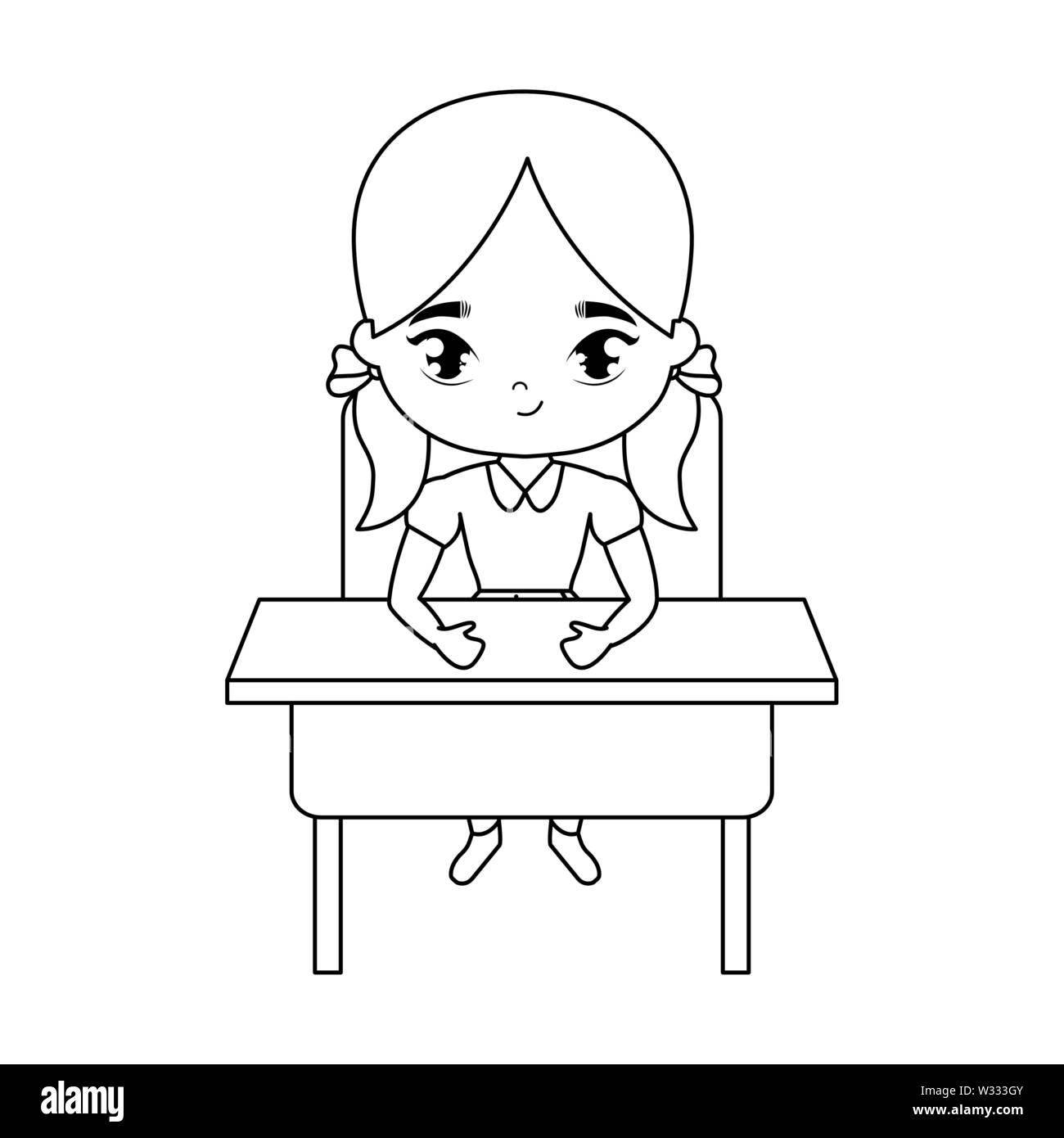 little student girl sitting in school desk vector illustration design ...