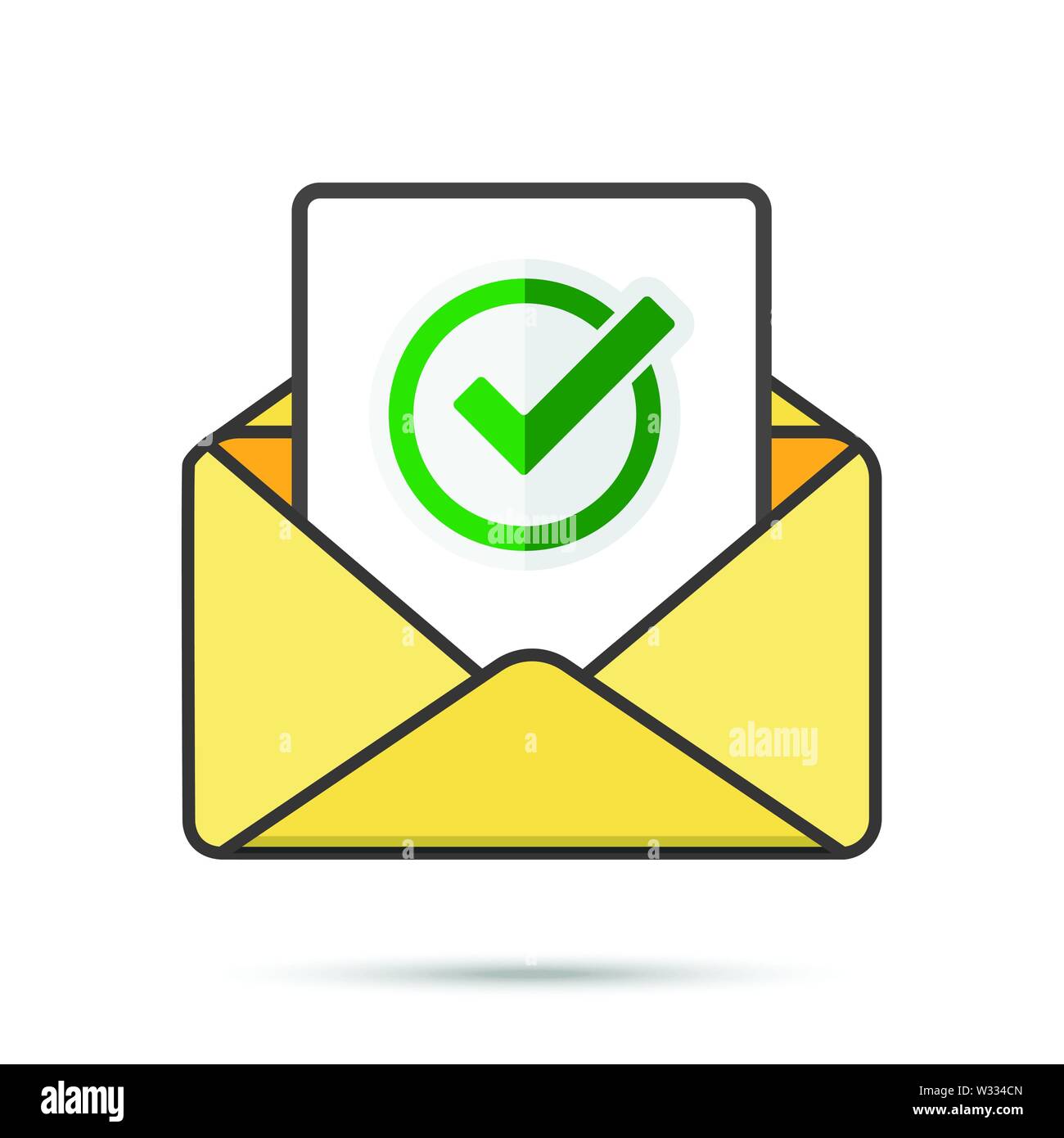 Email with document and round green check mark icon. successful verification concepts. Vector email icon Stock Vector