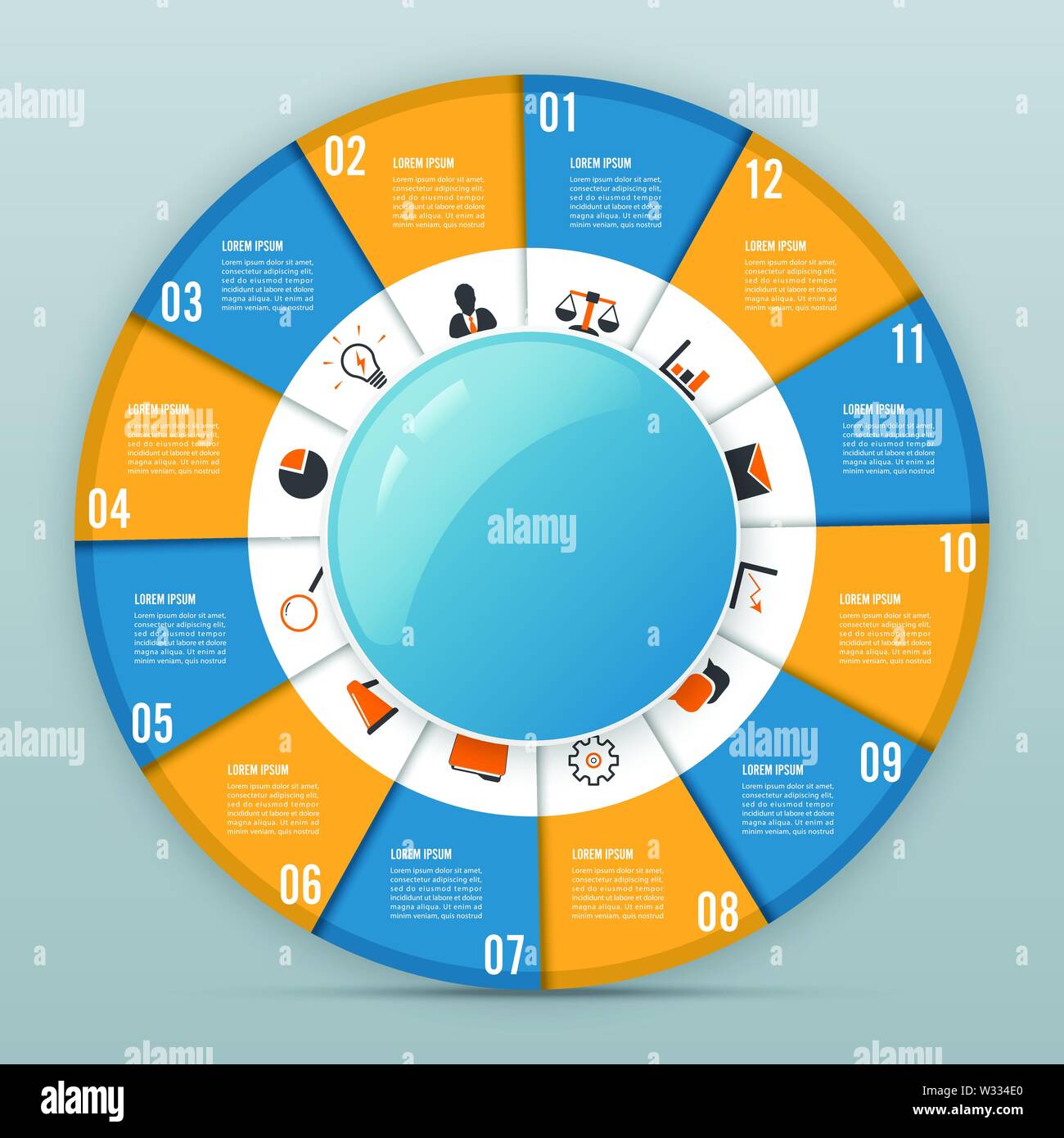 Circle chart infographic template with 12 options for presentations