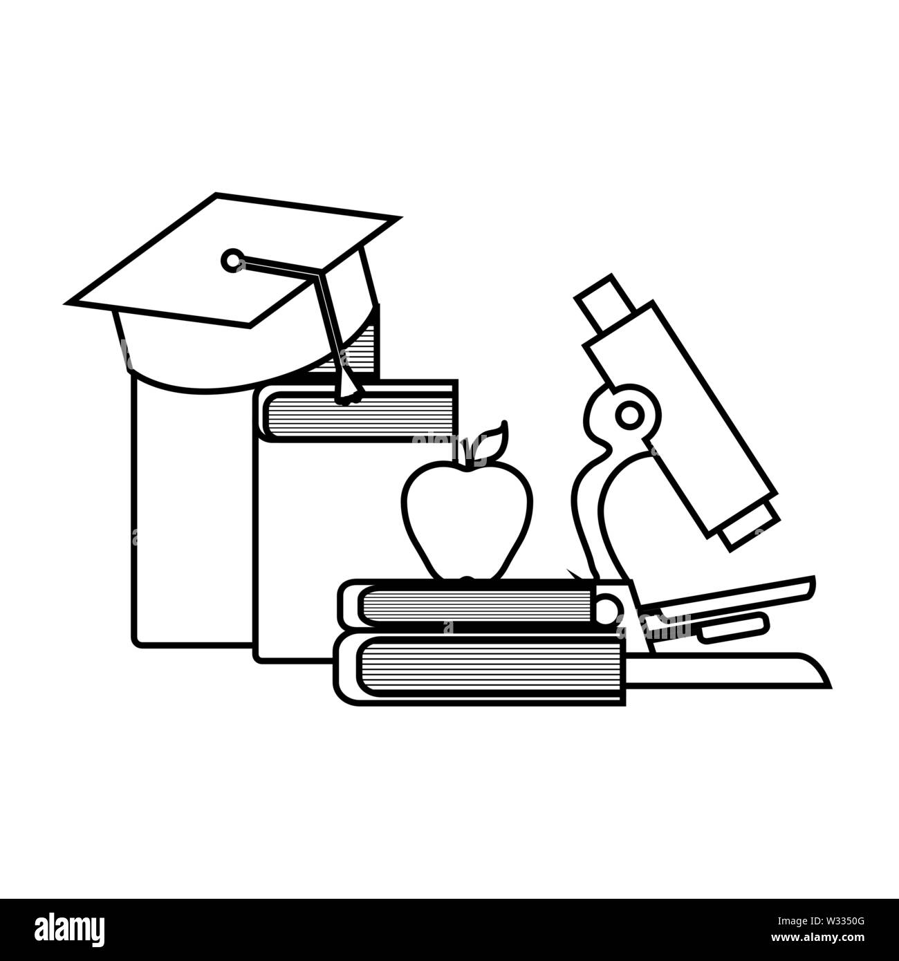 library books with microscope and hat graduation vector illustration ...
