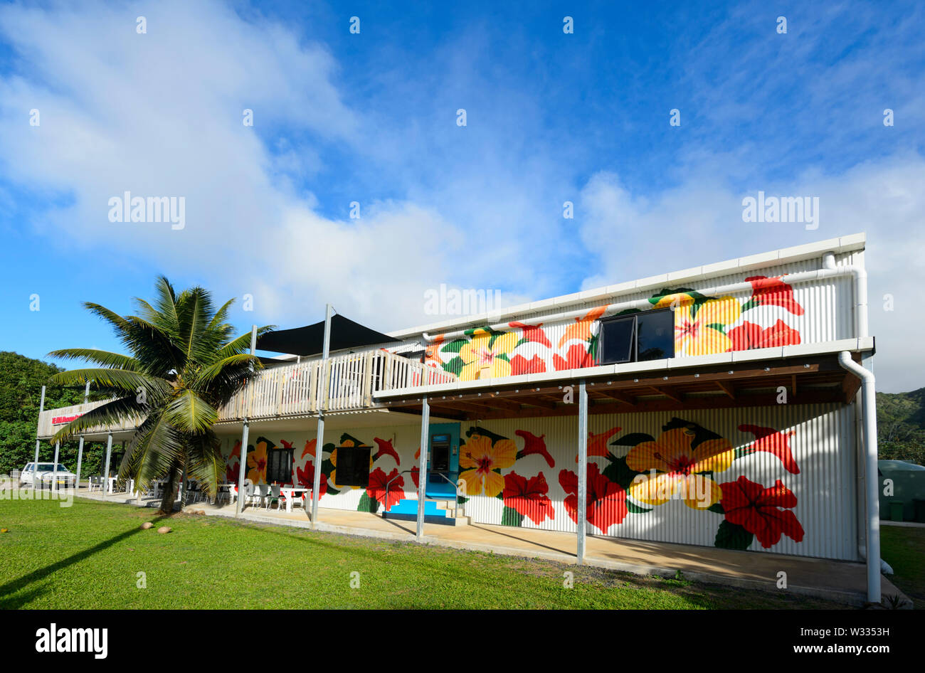 Colourful building of the Te Ara Museum, Muri Beach, Rarotonga, Cook ...