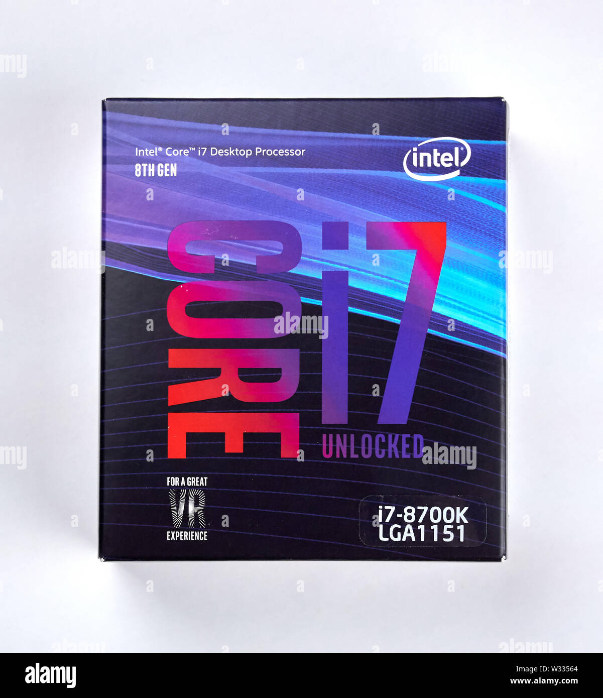 MONTREAL, CANADA - DECEMBER 8, 2018: Intel logo of i7 8th generation ...