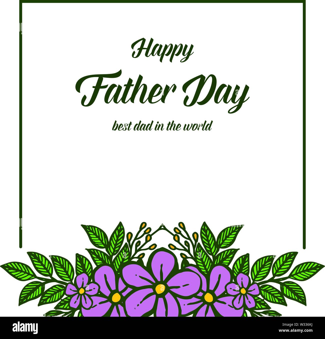 Card with purple flower, leaves, happy father day. Vector illustration Stock Vector Image & Art