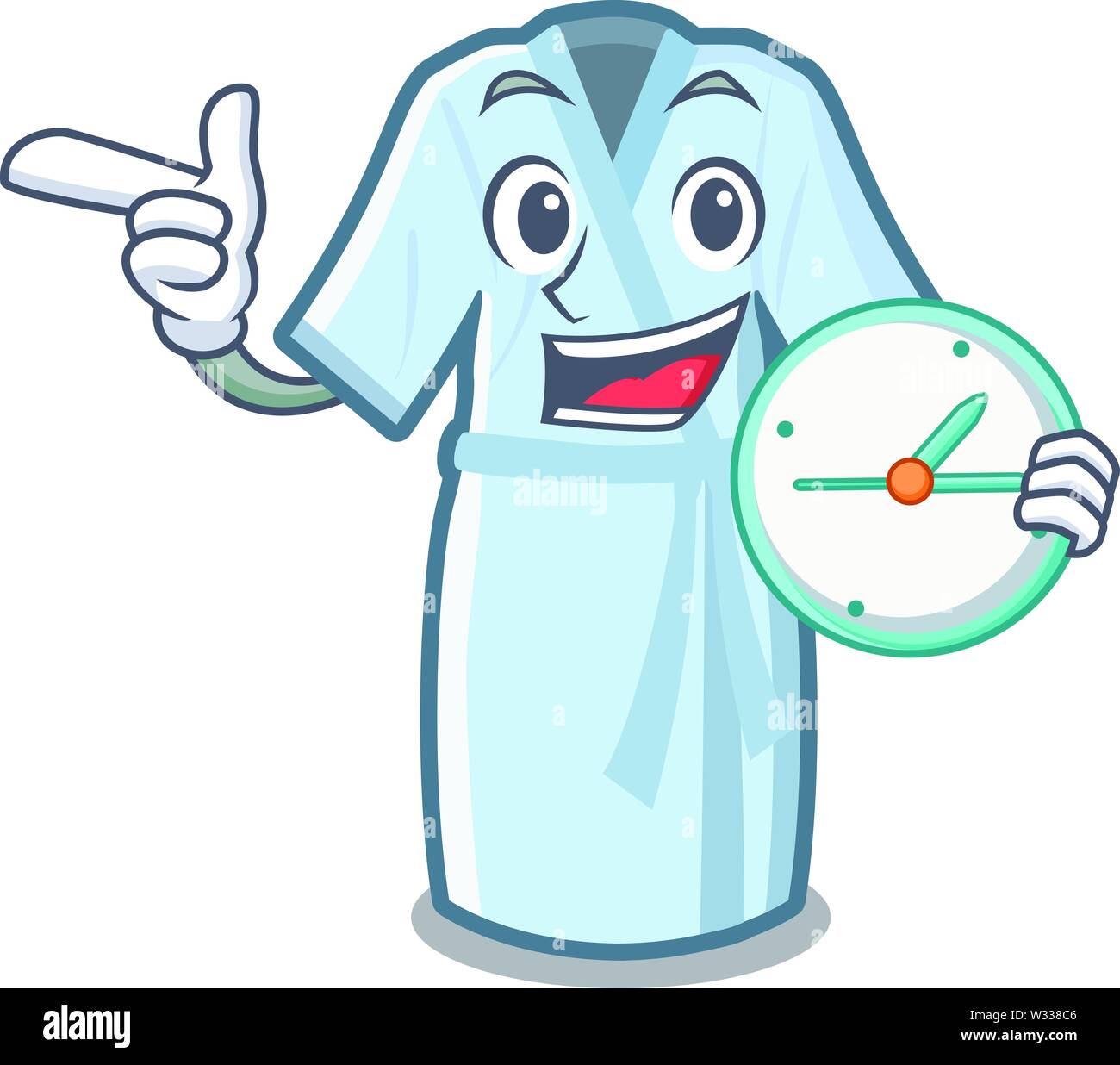 With clock bathrobe is placed above mascot table Stock Vector