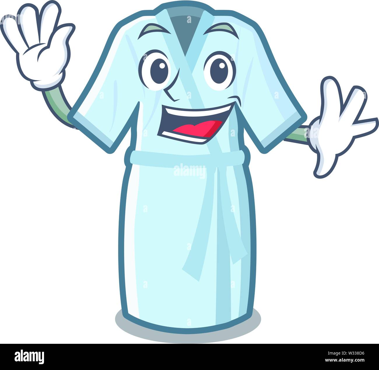 Waving bathrobe is placed above mascot table Stock Vector