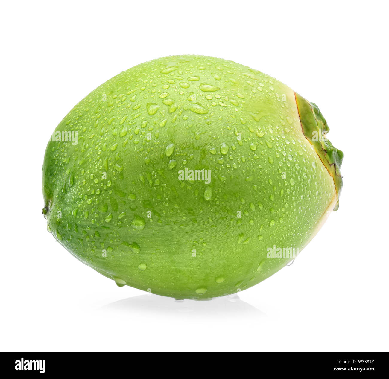 water drop green coconut isolated on white background Stock Photo