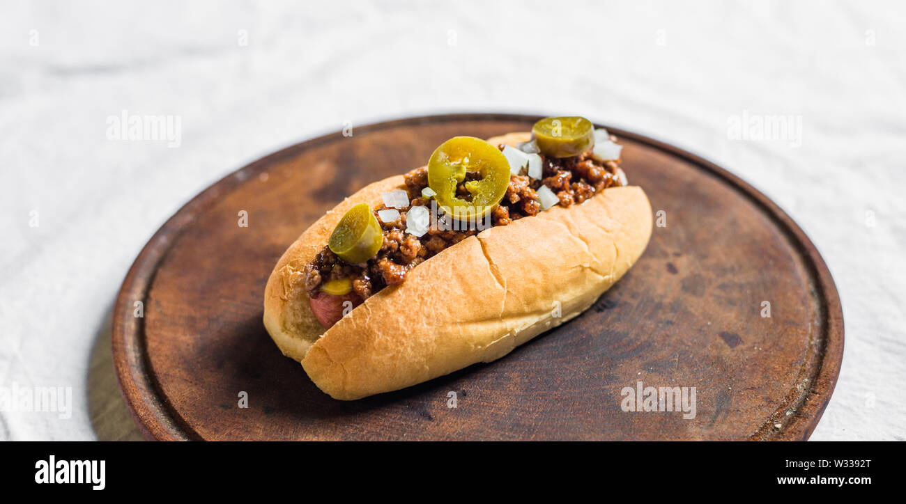 Traditional texas style hot dog against white background Stock Photo