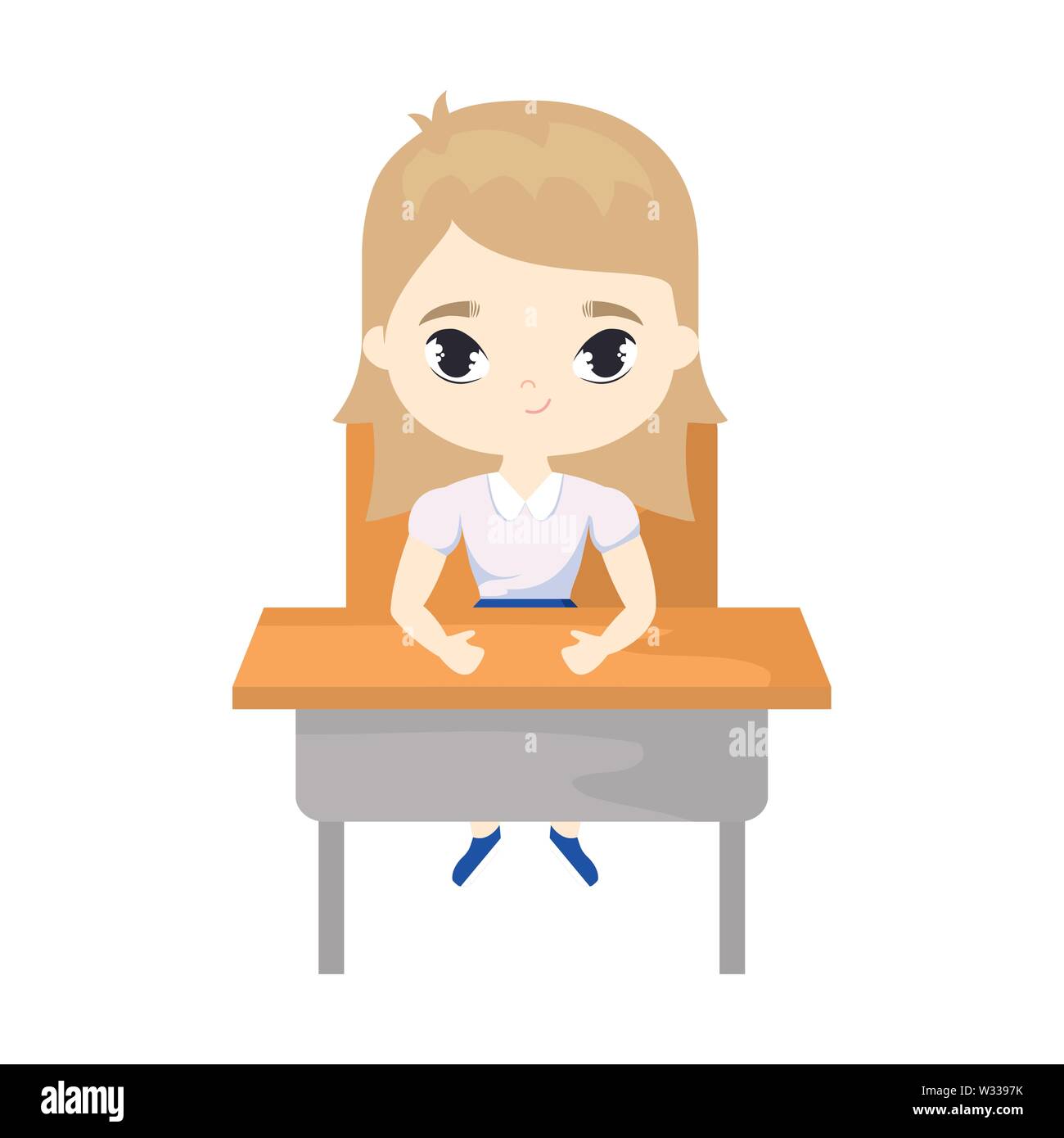little student girl sitting in school desk vector illustration design ...
