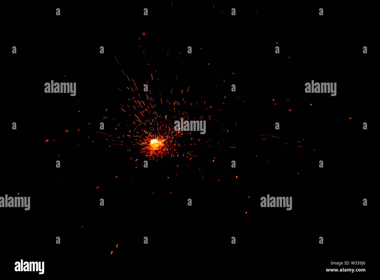fire flames with sparks on black background Stock Photo