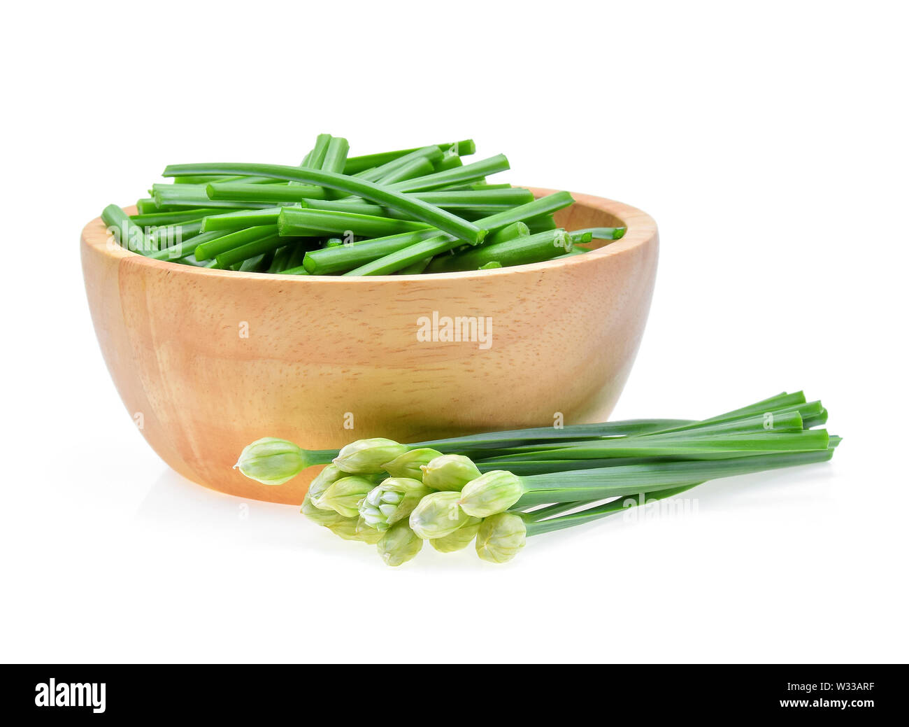 Chinese chives on white background Stock Photo Alamy