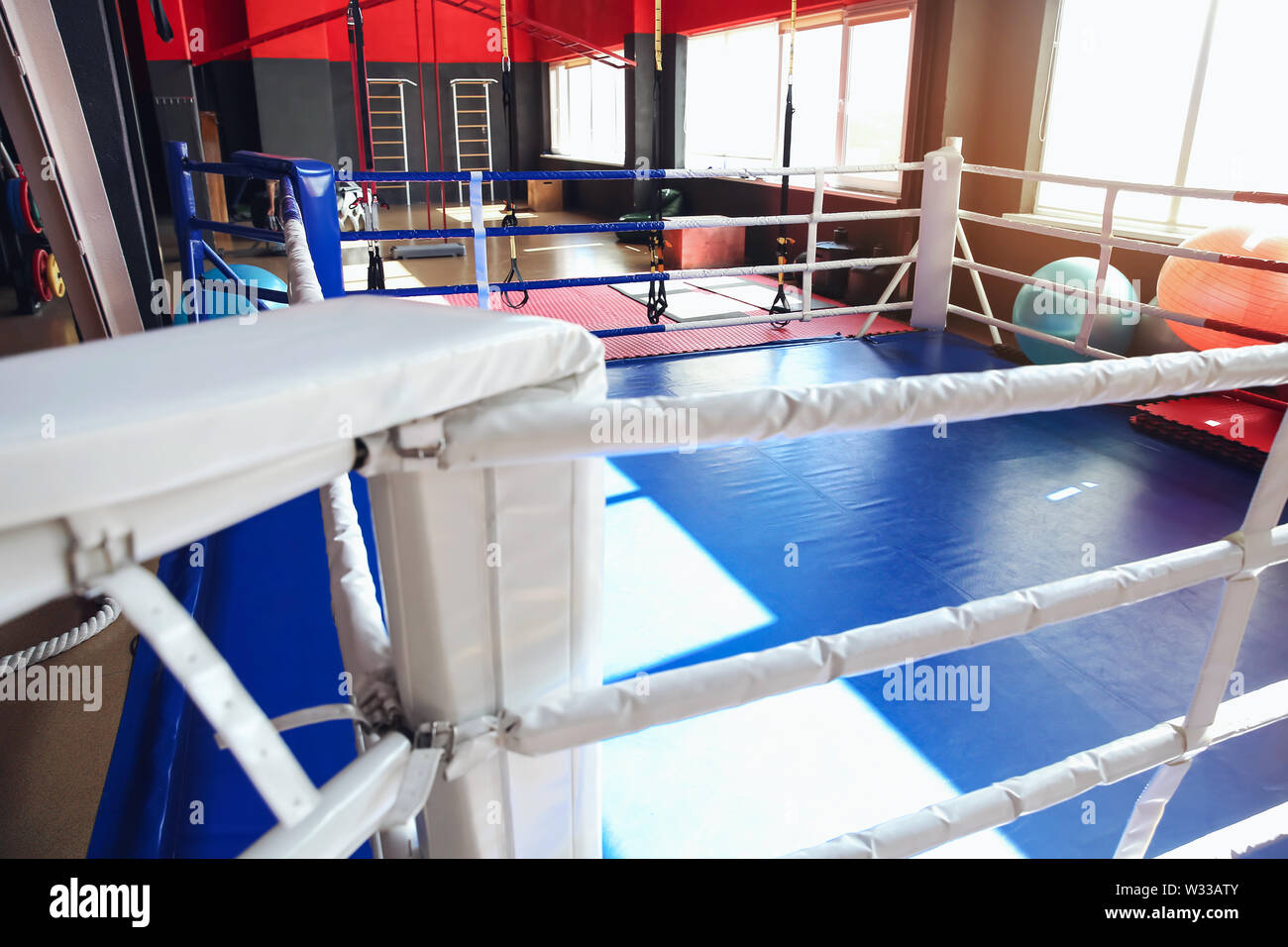 Boxing ring in modern gym Stock Photo Alamy
