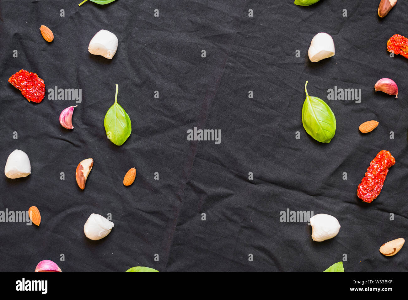 Selection of different Italian food ingredients against black