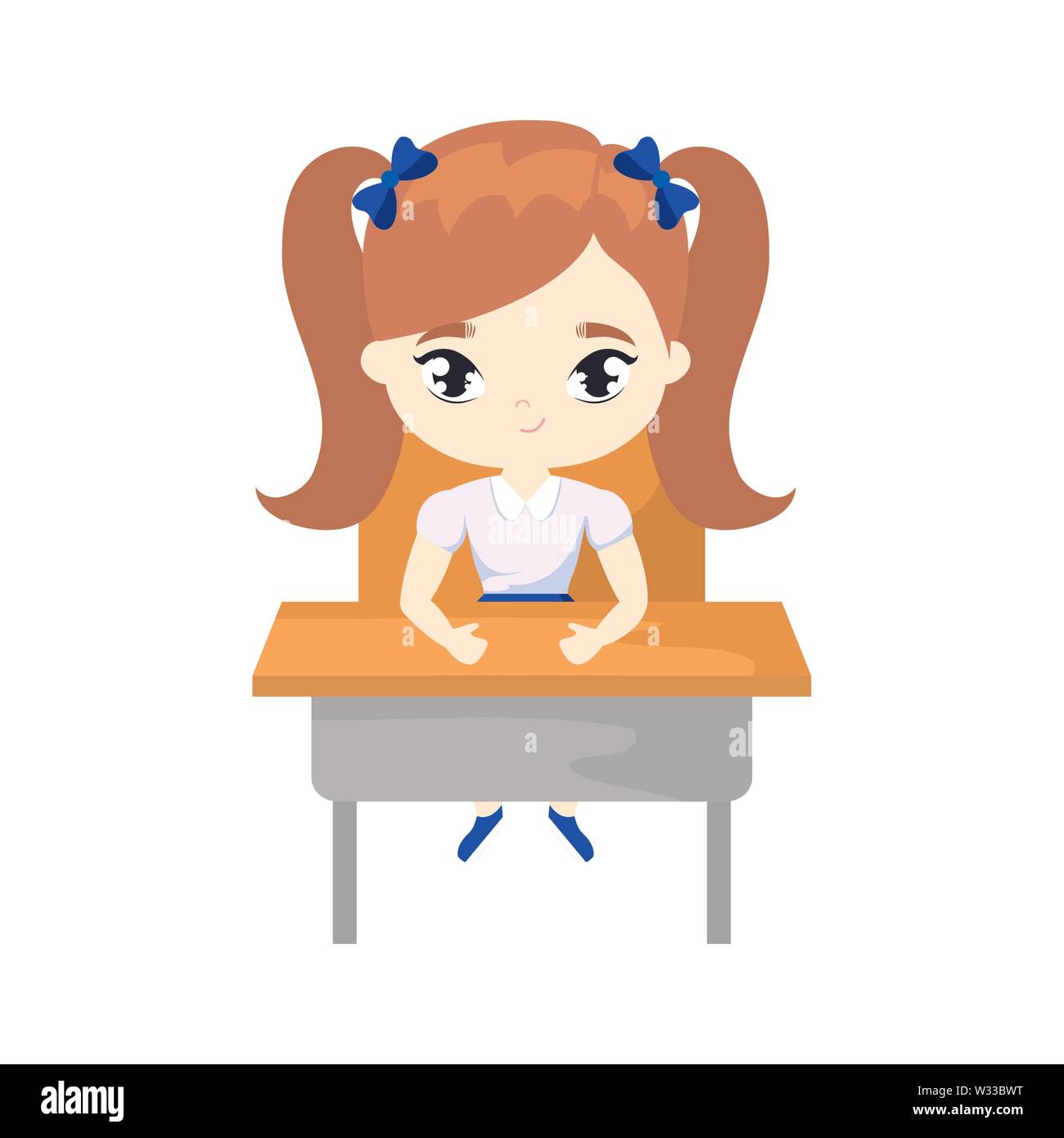 little student girl sitting in school desk vector illustration design ...