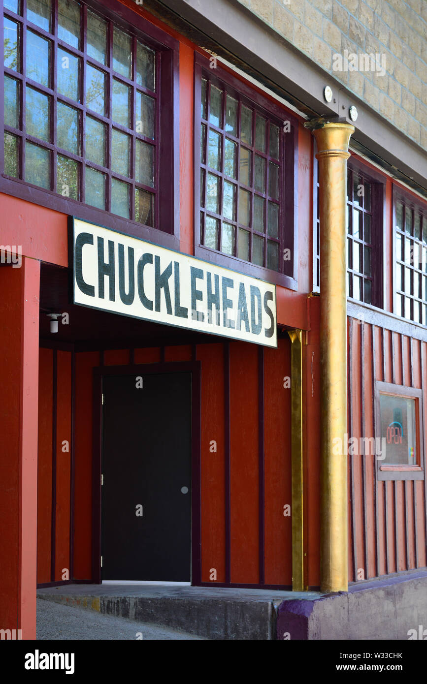 Entrance to Chuckleheads, a comedy club in the historic mining town of Bisbee, AZ Stock Photo