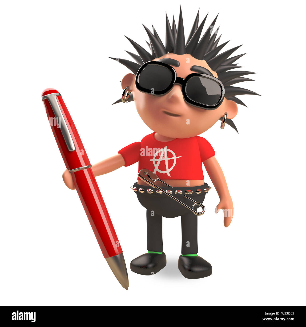 Distracted punk rocker with spikey hair with a red pen, 3d illustration ...