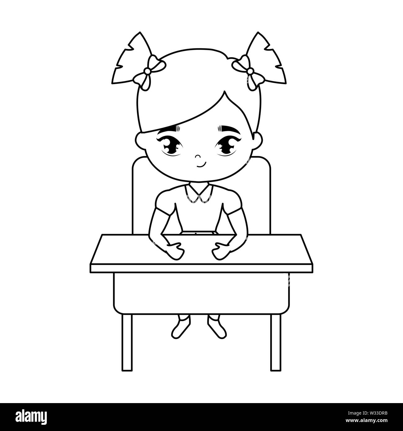 little student girl sitting in school desk vector illustration design ...