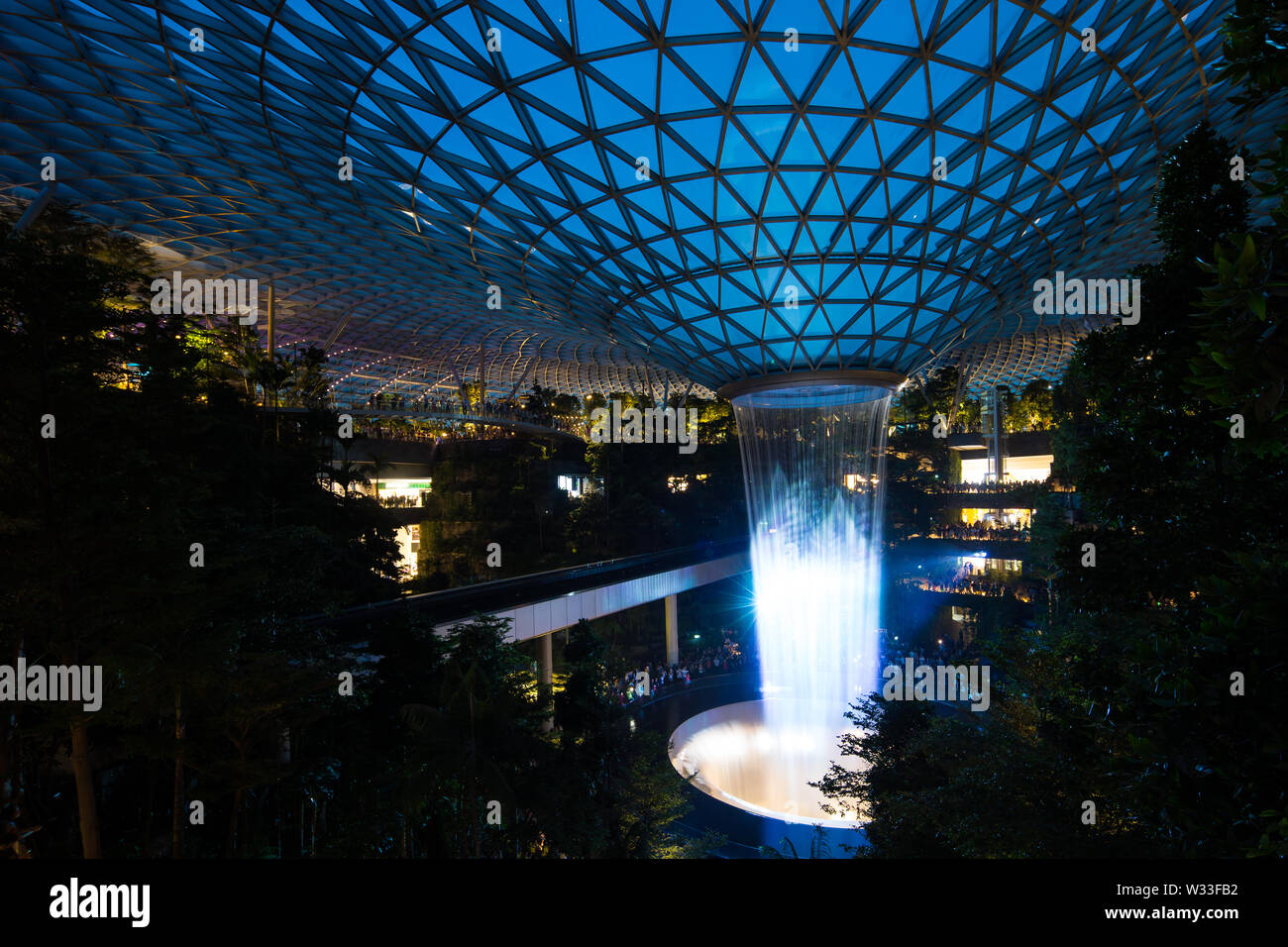 7.30pm Rain Vortex light show in Jewel Changi Airport, Singapore Stock