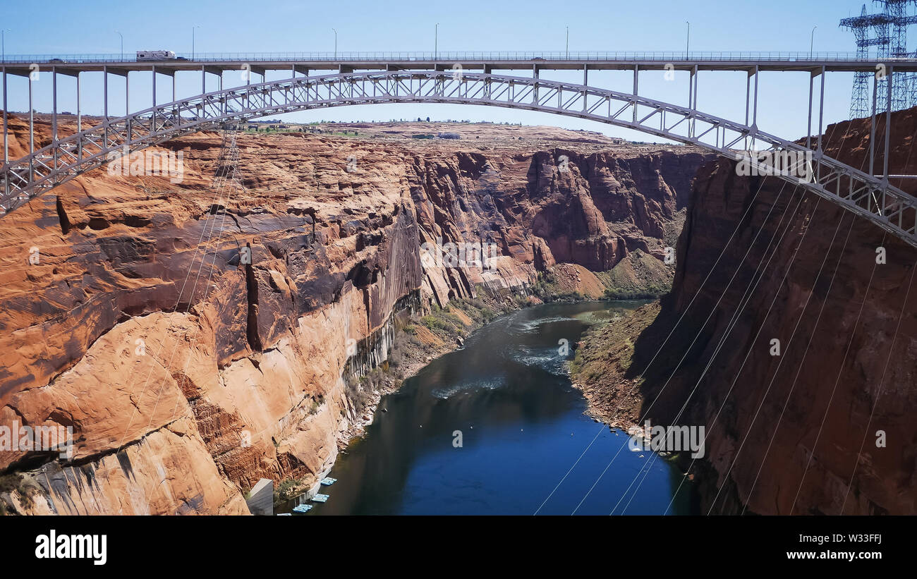 wide view of the glen canyon dam bridge in page, az Stock Photo