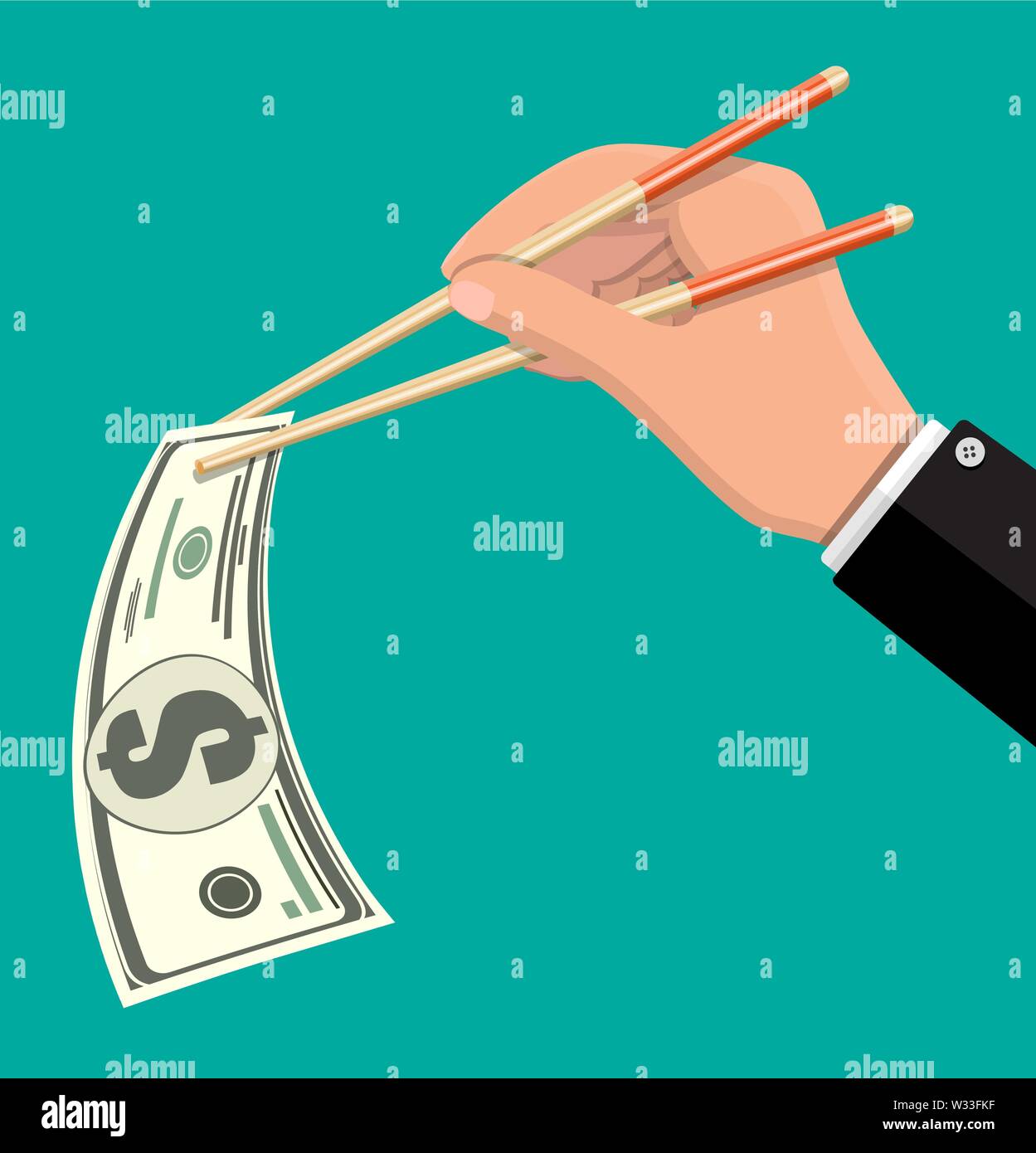 Hand of businessman with chopsticks with dollar Stock Vector Image