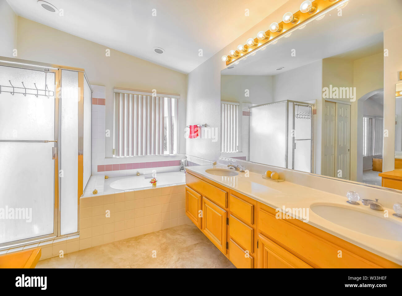 Shower Stall Built In Bathtub And Vanity With Double Sink
