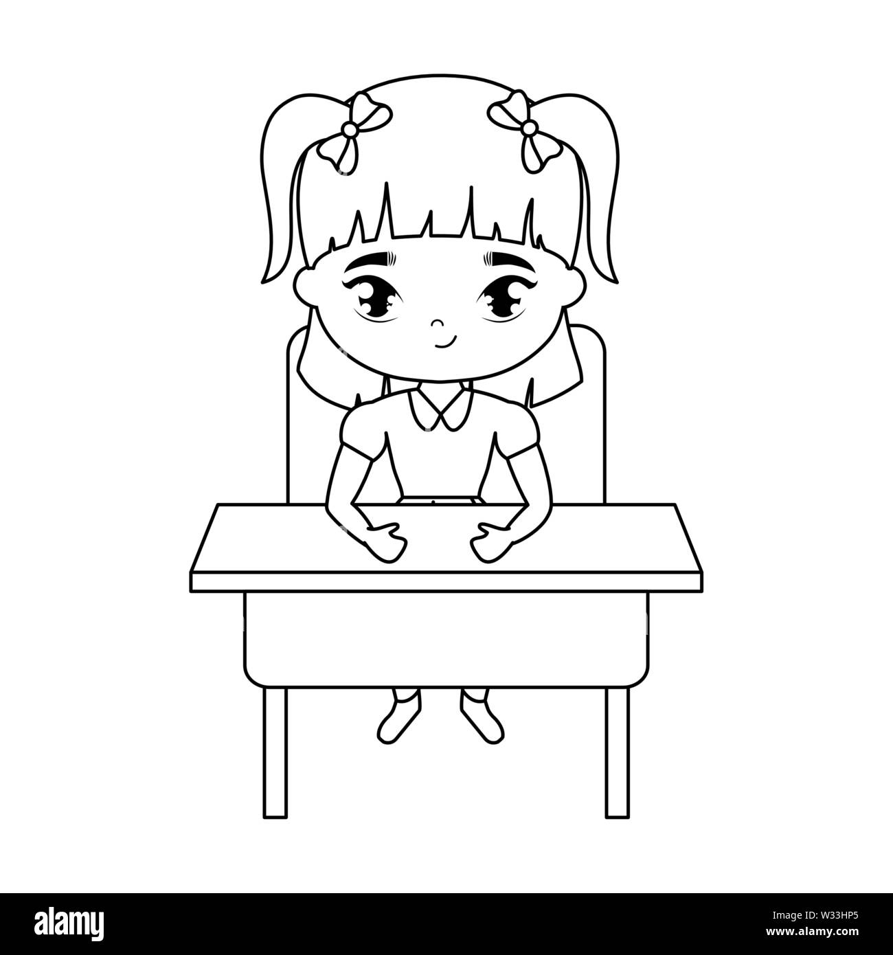 little student girl sitting in school desk vector illustration design ...