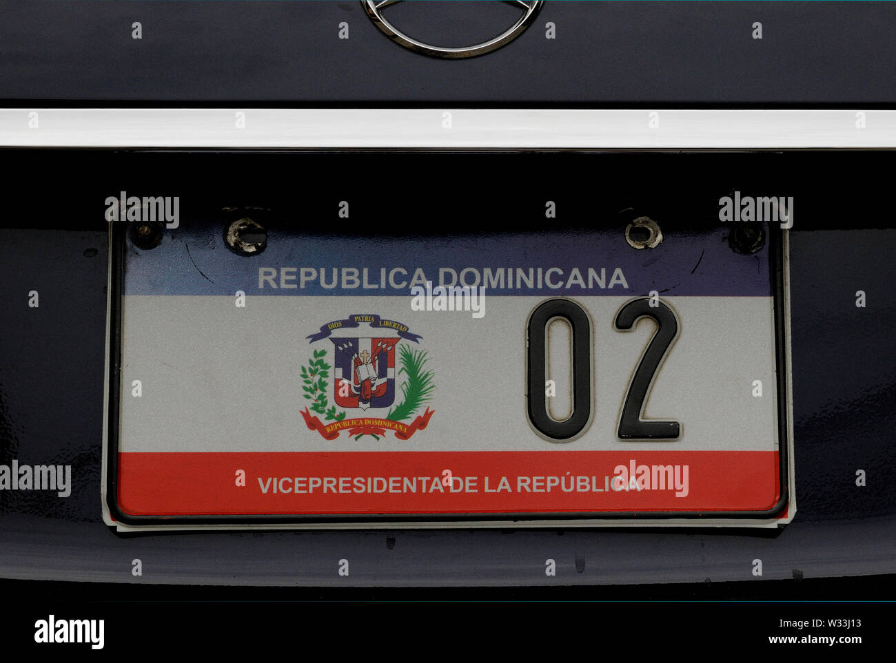 santo domingo. dominican republic - november 01, 2013: the registration plate at the official  limousine of the vice president of the dominican republ Stock Photo