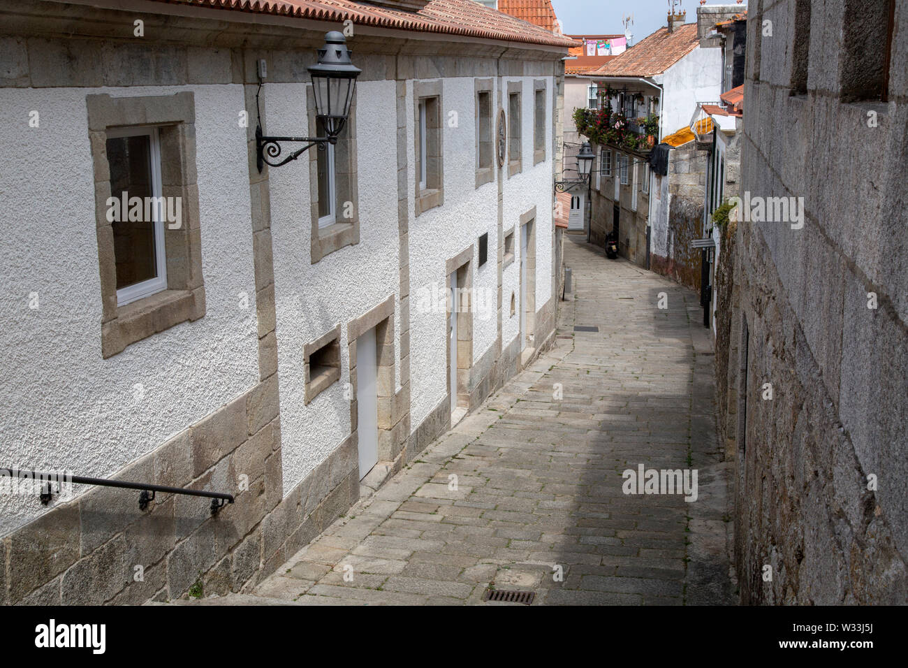 Empty Street; Baiona; Galicia; Spain Stock Photo