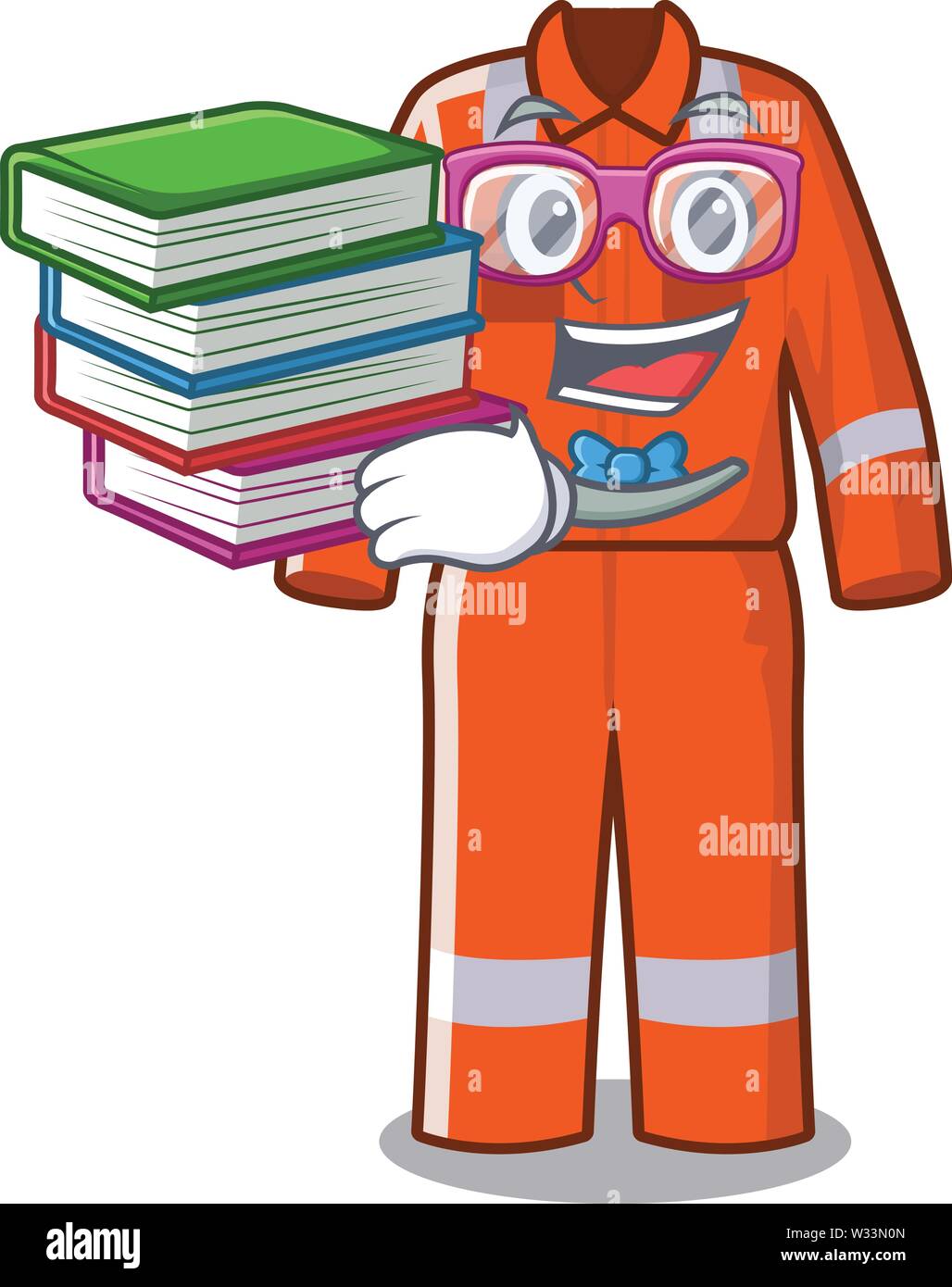 Student with book character work overalls hanging on door Stock Vector