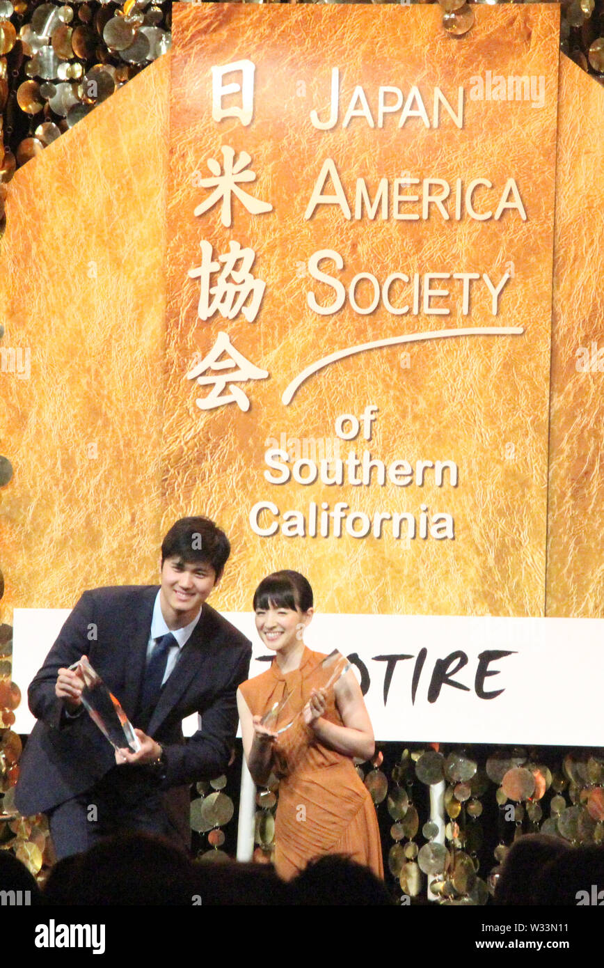 Marie Kondo, Shohei Ohtani 07/11/2019 Japan America Society 110th  Anniversary Dinner & Gala Celebration held at the Angele Stadium in  Anaheim, CA Photo by Izumi Hasegawa/HollywoodNewsWire.co Credit: Hollywood  News Wire Inc./Alamy Live