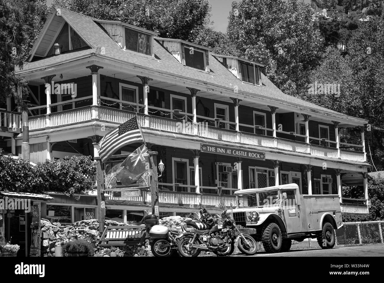 the Inn at Castle Rock on Tombstone canyon Road is an eclectic, colorful vintage hotel built as a boarding house in 1895, in Bisbee, AZ, USA Stock Photo