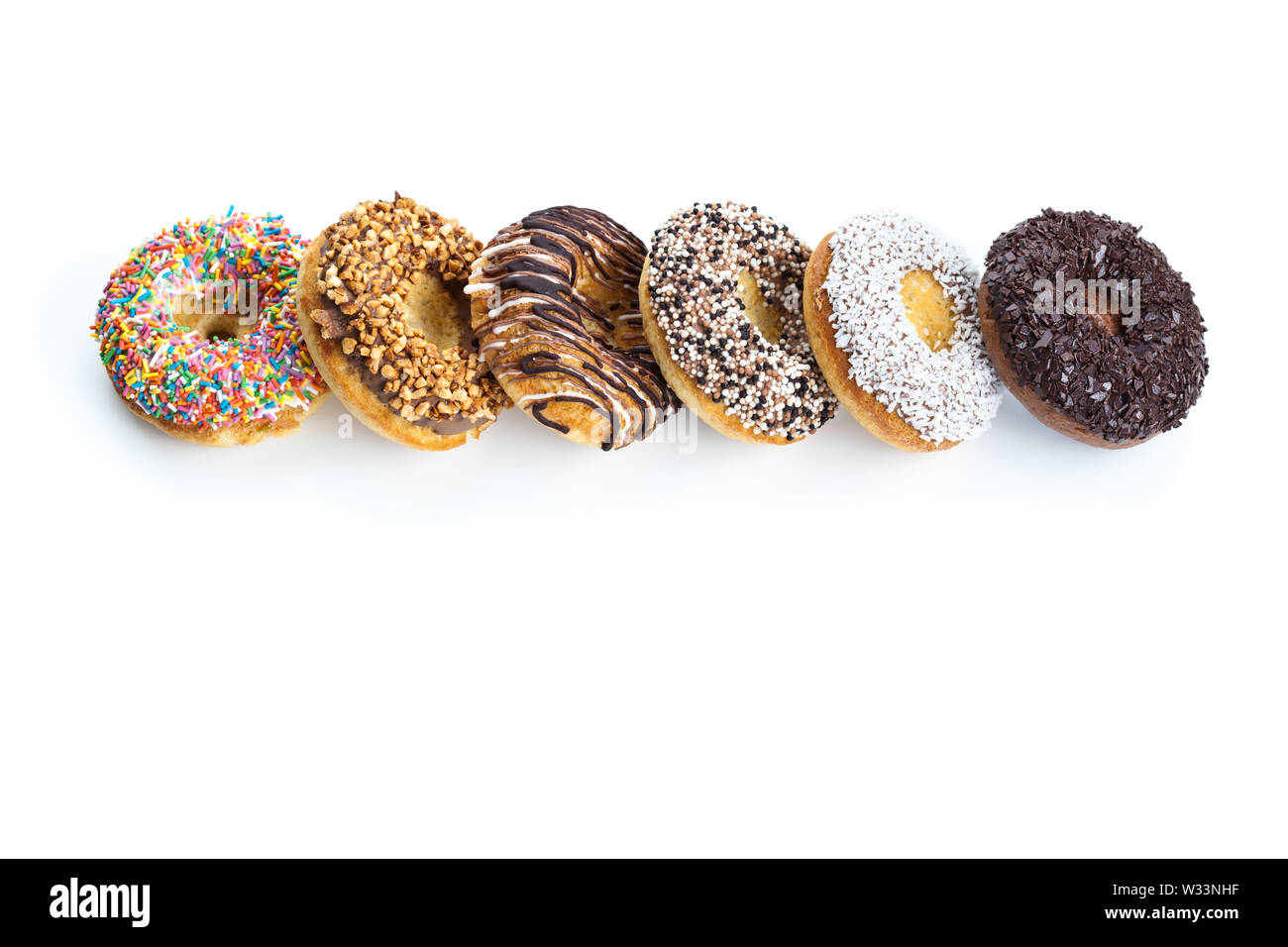 various donuts on white background Stock Photo - Alamy