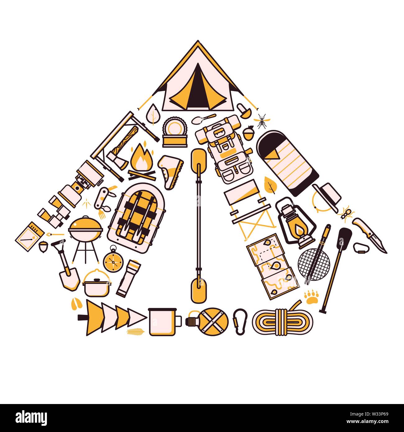 Camping and Hiking Wanderlust Icons Print Template Stock Vector Image ...