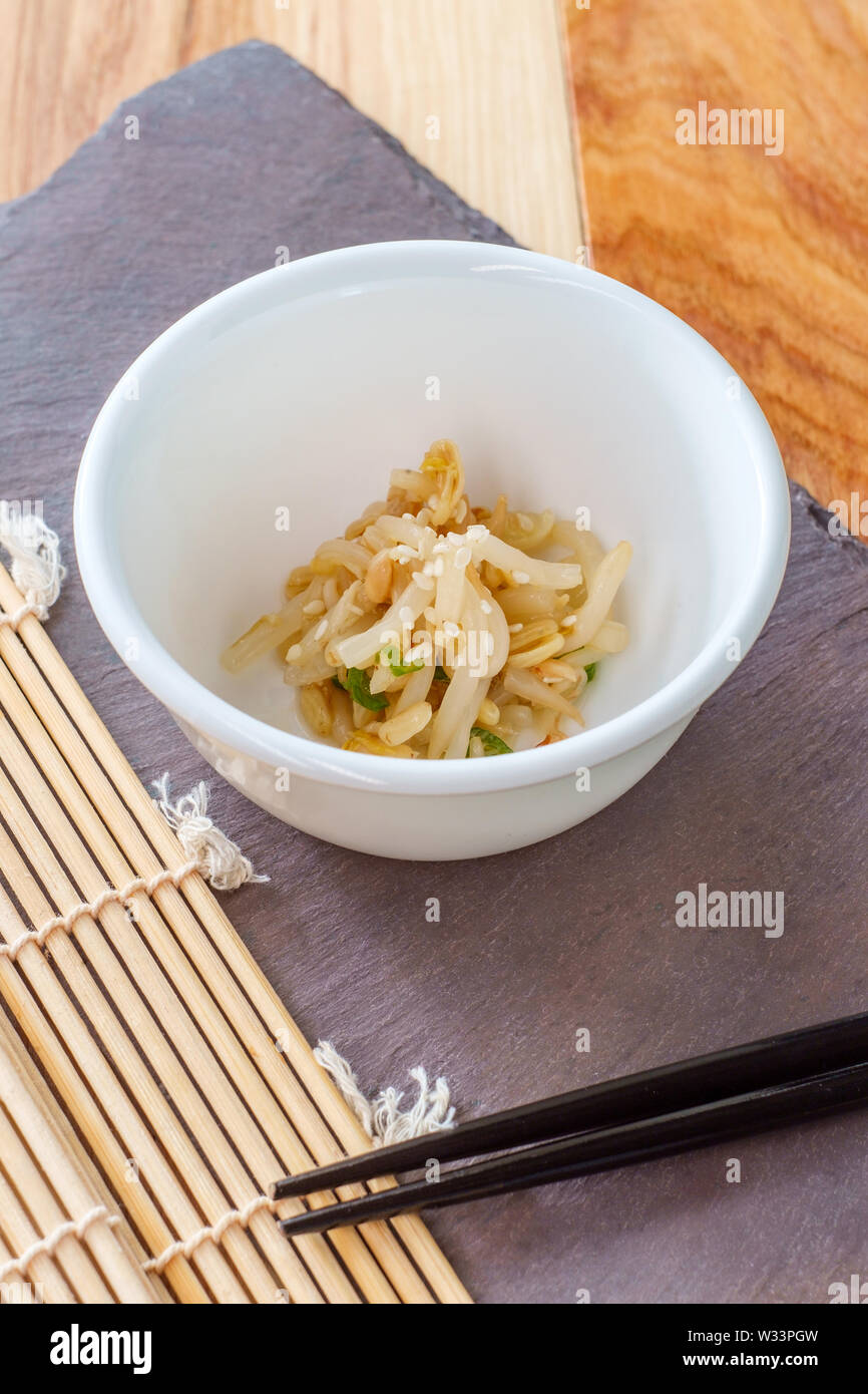 Korean sesame flavored mung bean sprouts salad banchan side dish Stock