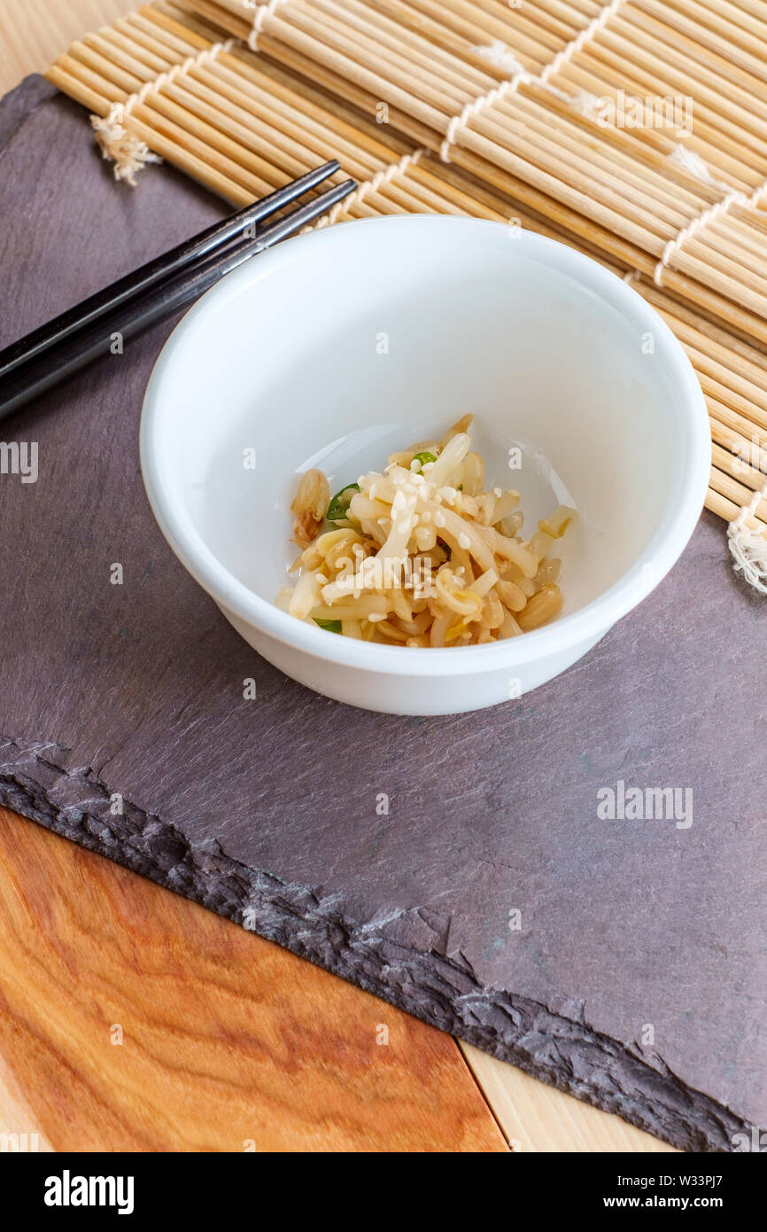 Korean sesame flavored mung bean sprouts salad banchan side dish Stock