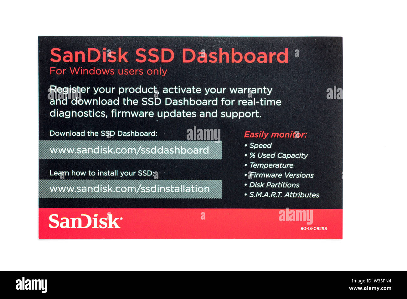 Label information for utility dashboard from Sandisk for windows only Stock Photo