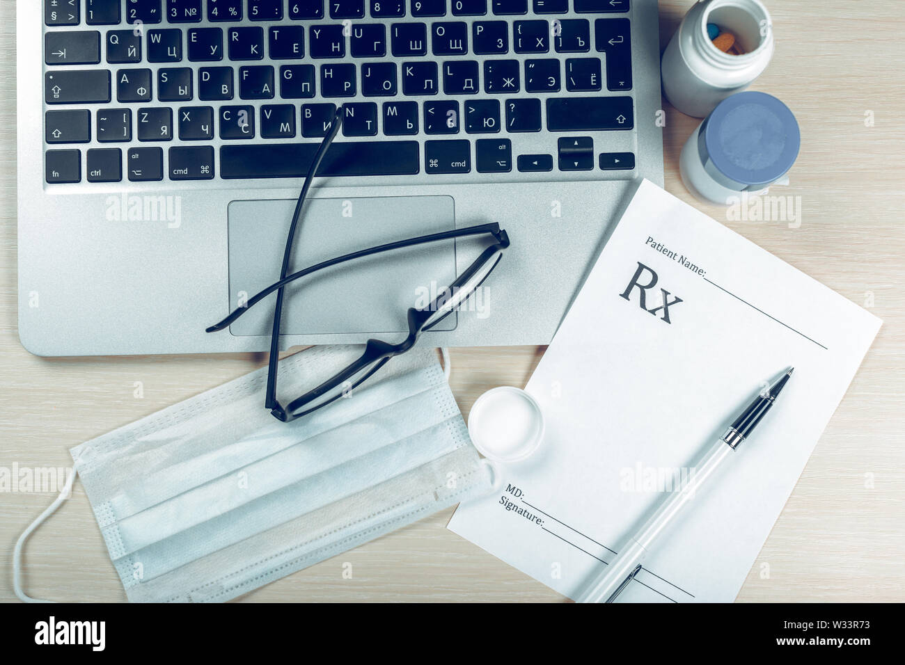 Medicine doctor's working table Stock Photo - Alamy