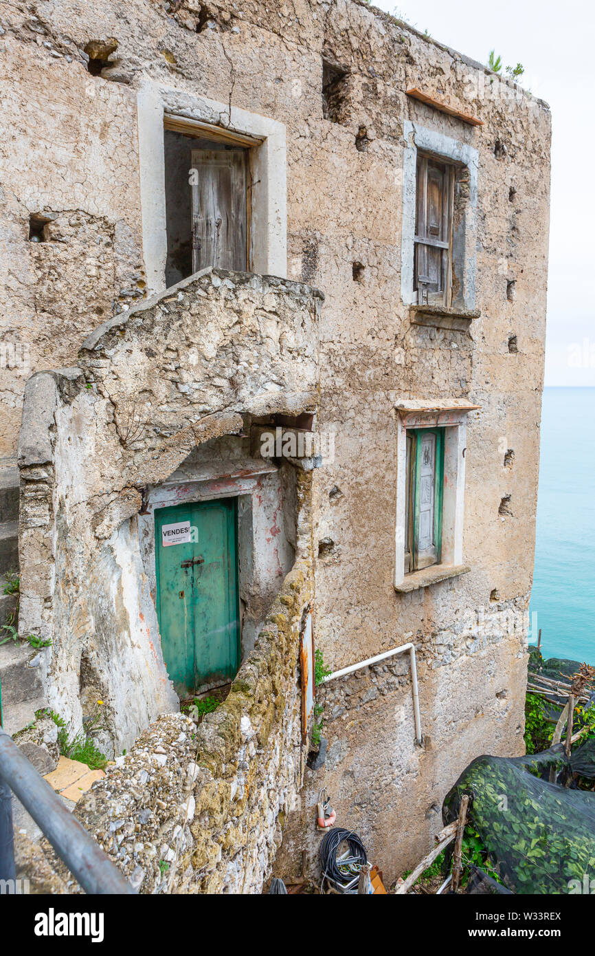 abandoned, destroyed house with sea view in Amalfi, Italy Stock Photo