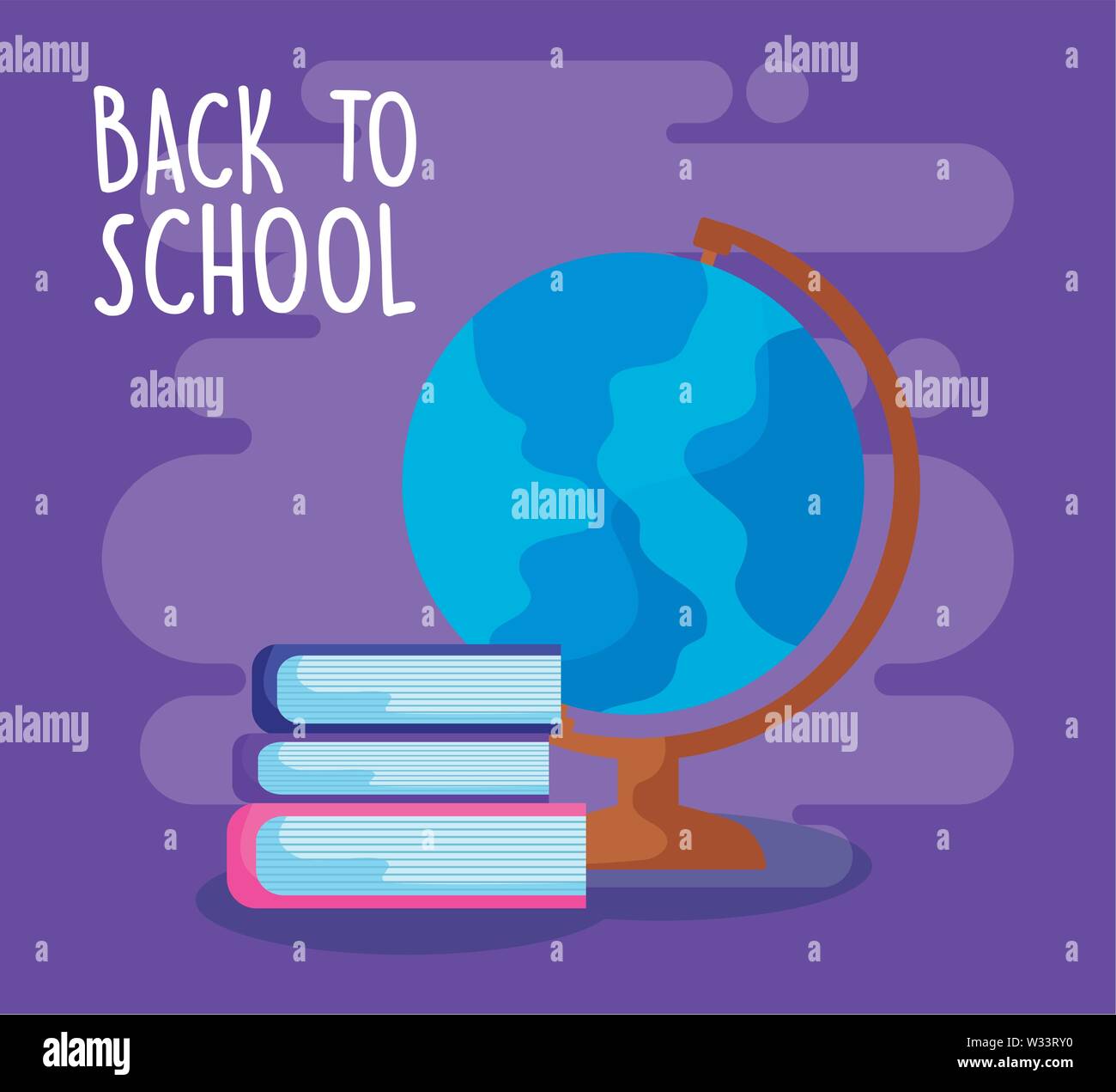 back to school with terrestrial globe with pile of library books vector illustration design Stock Vector