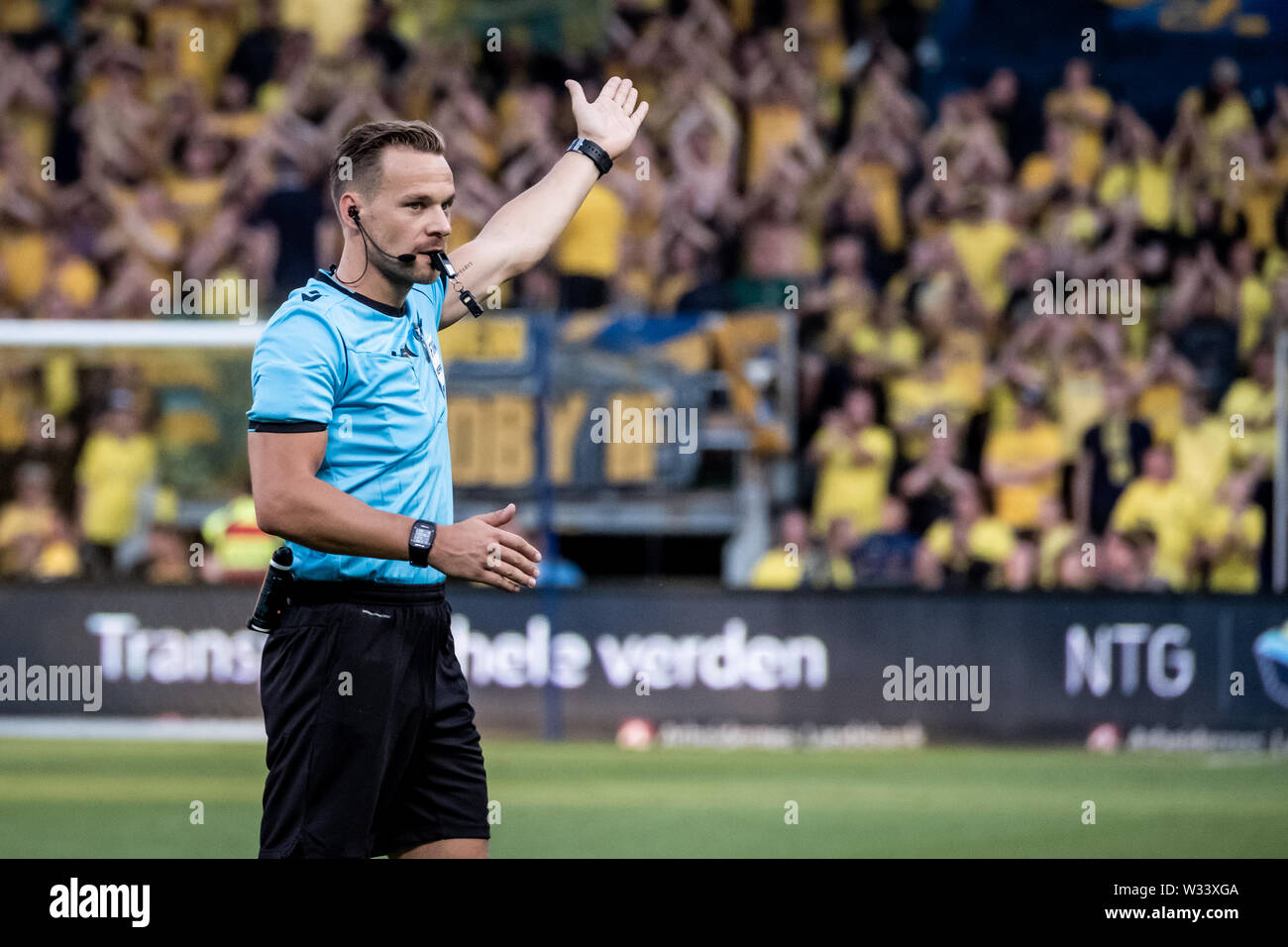 Brondby, Denmark - July 11th. 2019. Referee Kristoffer Karlsson seen during the UEFA Europa League qualification match between Brondby IF and FC Inter Turku at Brondby Stadion, (Photo crediti Credit: Gonzales Photo/Alamy Live News Stock Photo