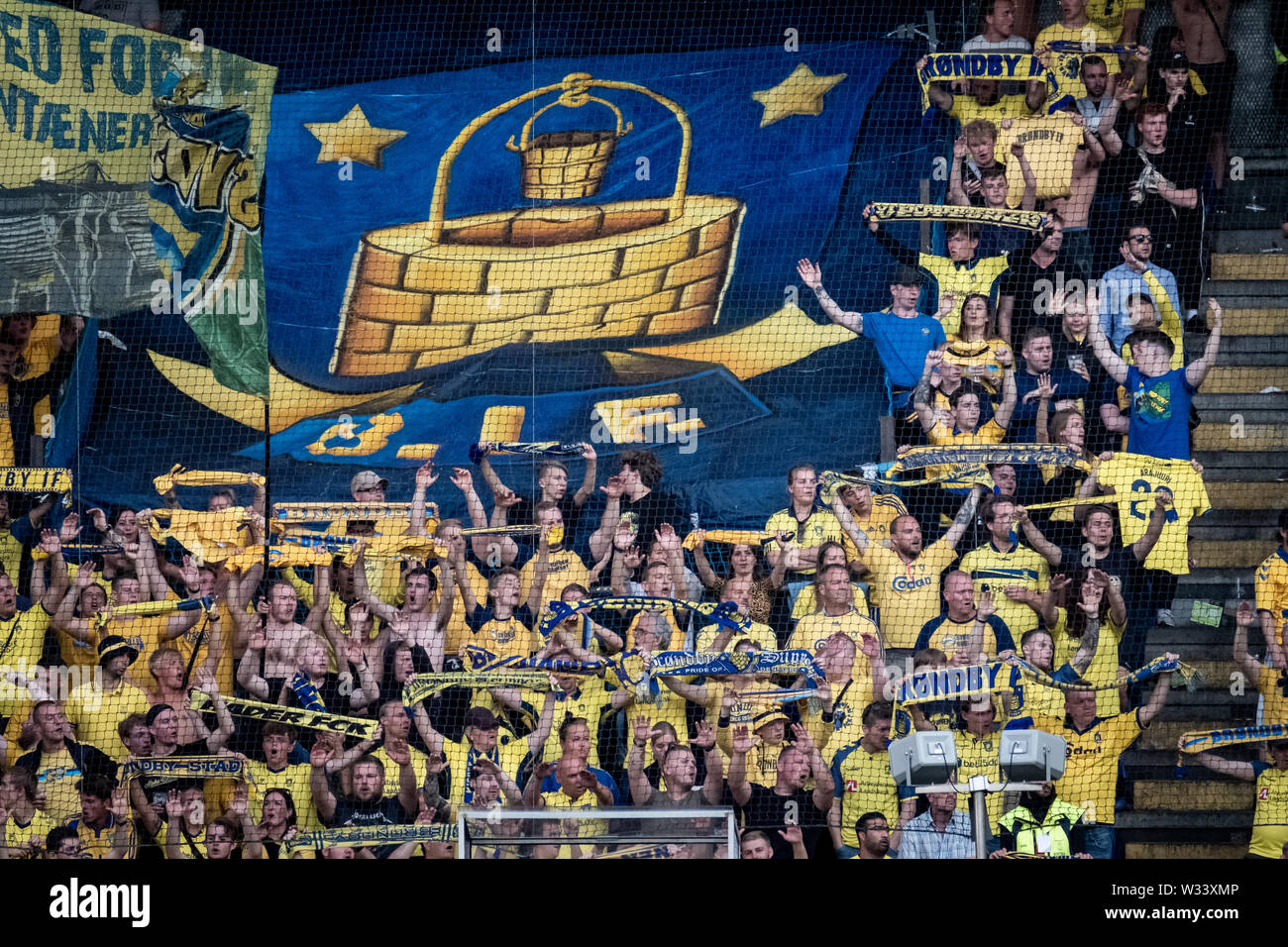 Brondby, Denmark - July 11th. 2019. Brondby IF fans seen during the UEFA Europa League qualification match between Brondby IF and FC Inter Turku at Brondby Stadion, (Photo crediti Credit: Gonzales Photo/Alamy Live News Stock Photo