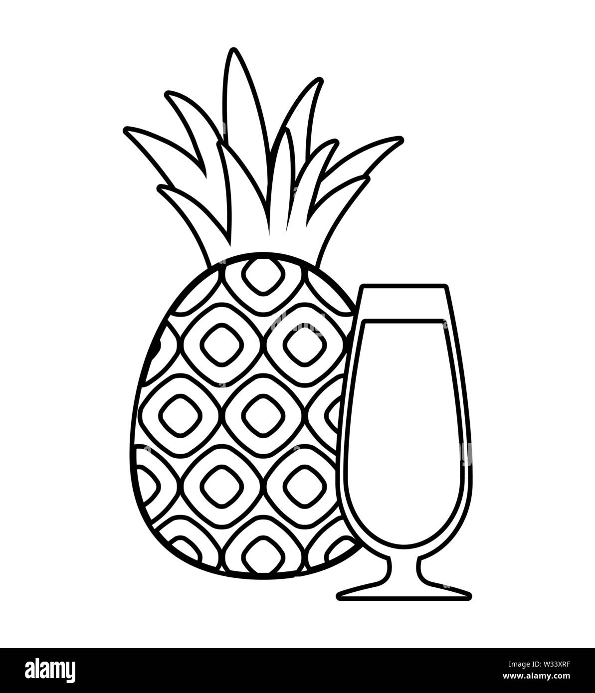 fresh pineapple fruit with juice glass vector illustration design Stock ...