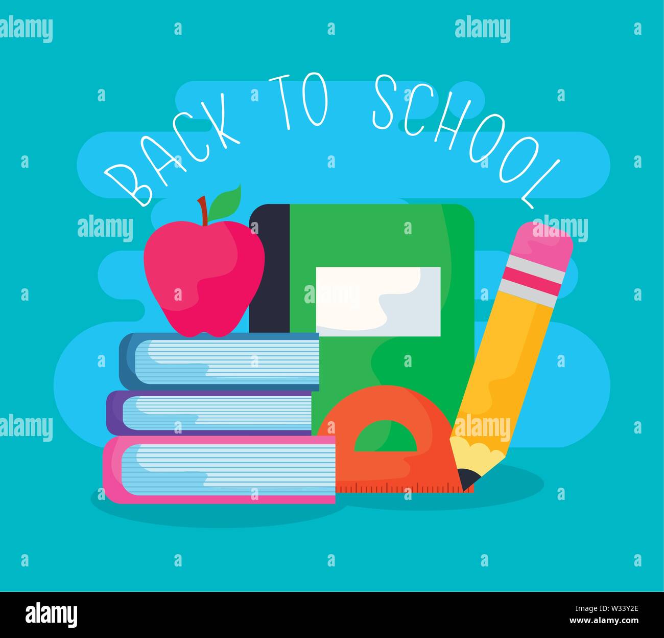 back to school with books and supplies education vector illustration ...