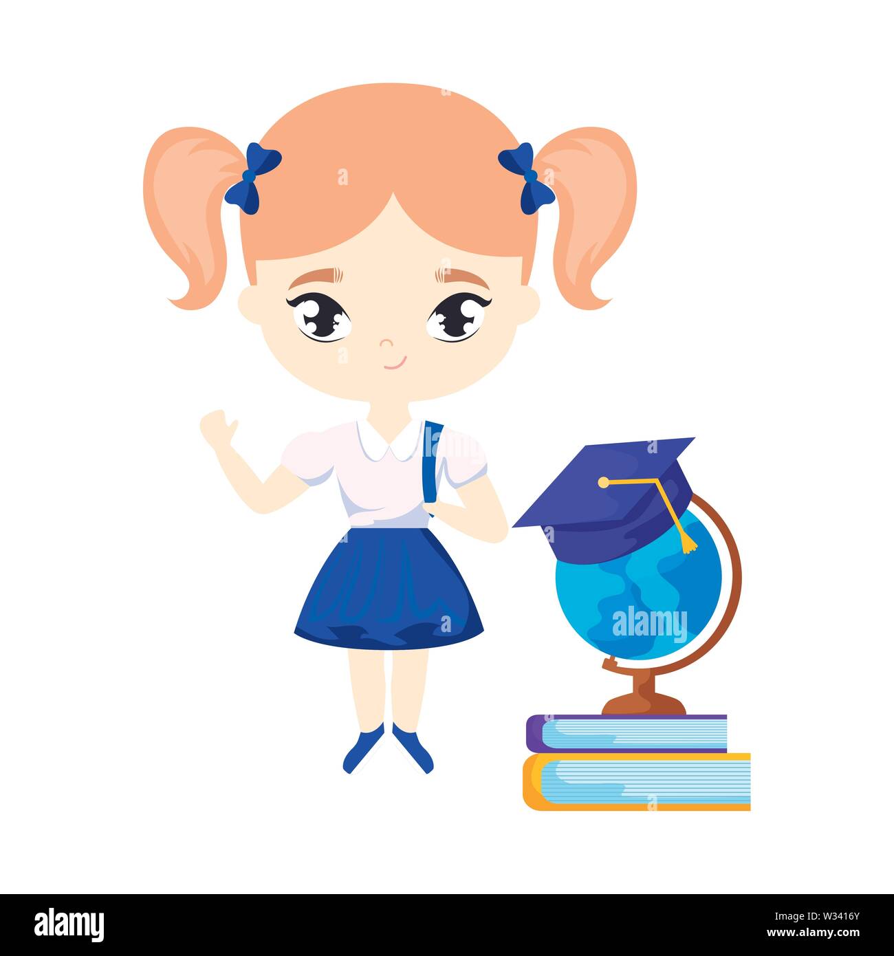 cute little student girl with supplies school vector illustration design Stock Vector Image