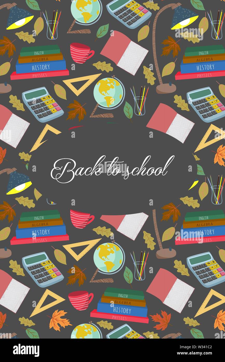 Back to school. Cute vector illustration for poster, background, banner or  card, freehand drawing with stationery, books and other on a dark Stock  Vector Image & Art - Alamy