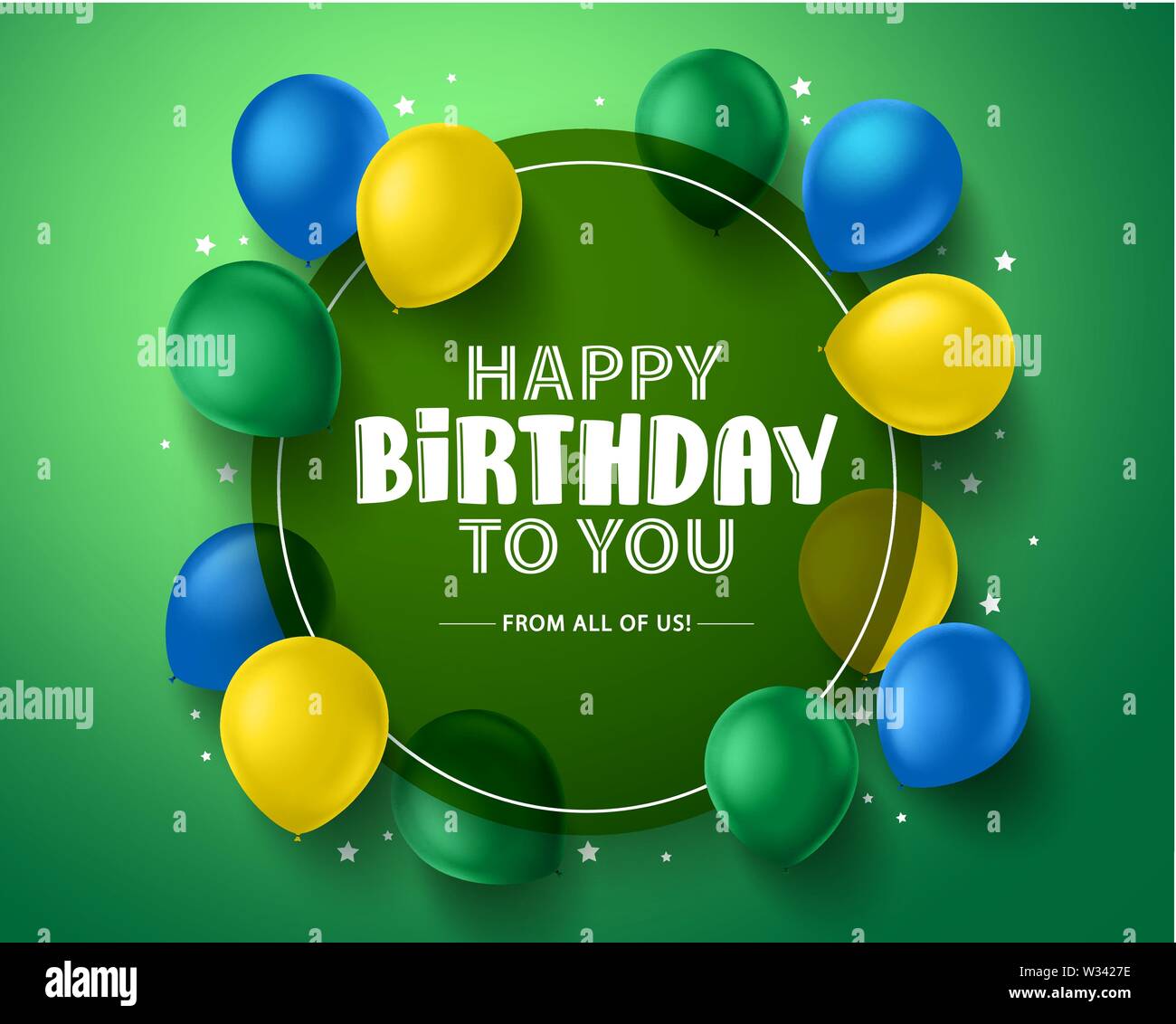 Happy birthday vector background design. Happy birthday greeting card with  colorful balloons and circle frame in green background. Vector illustration  Stock Vector Image & Art - Alamy