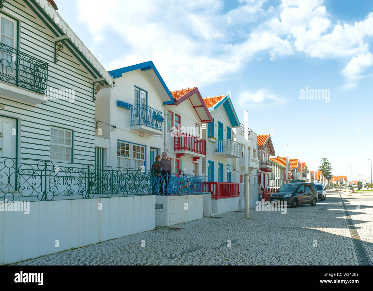 Traditional stripped houses in Costa Nova, Portugal Stock Photo
