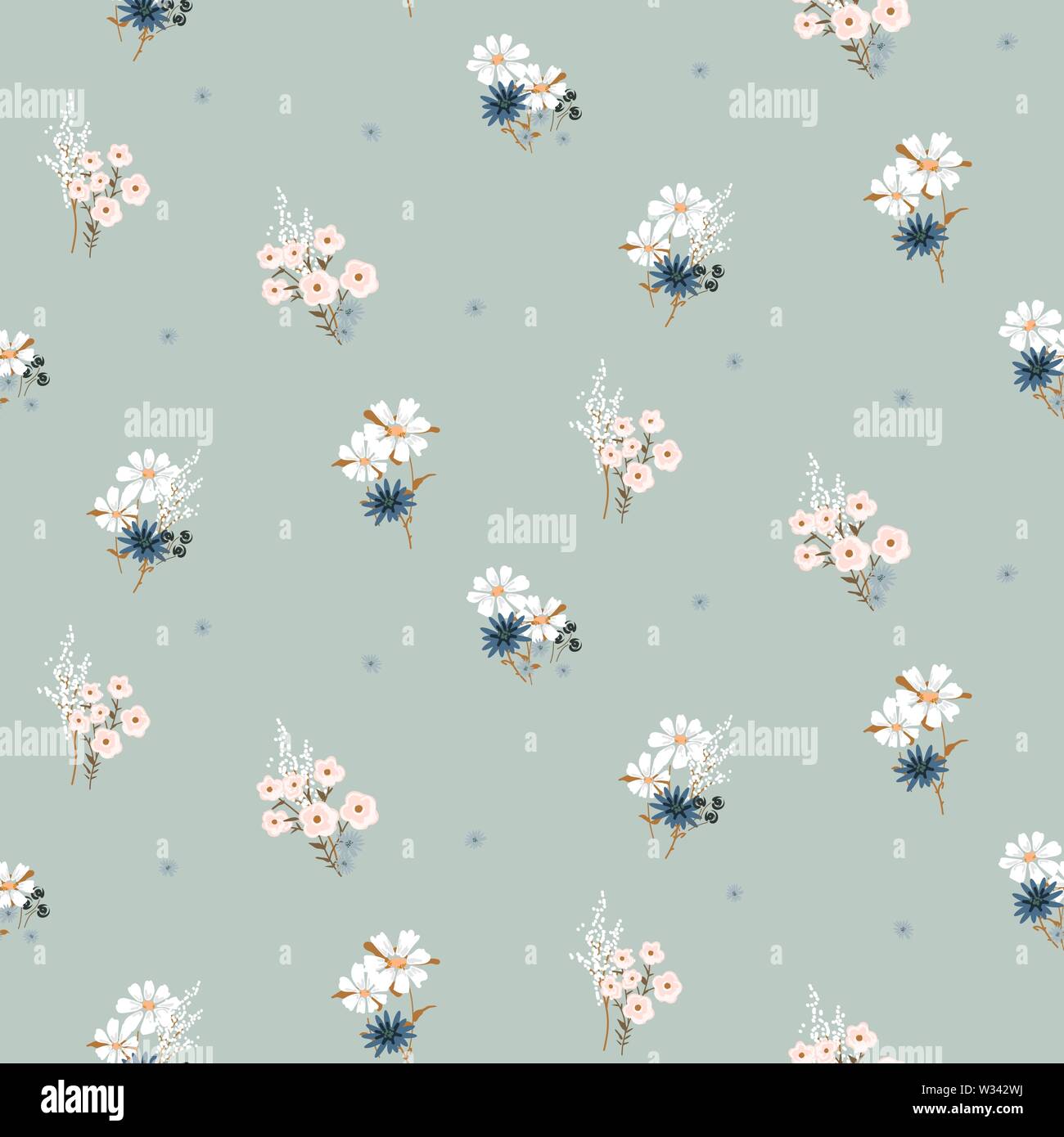 Flowers vintage colors seamless vector pattern. Stock Vector