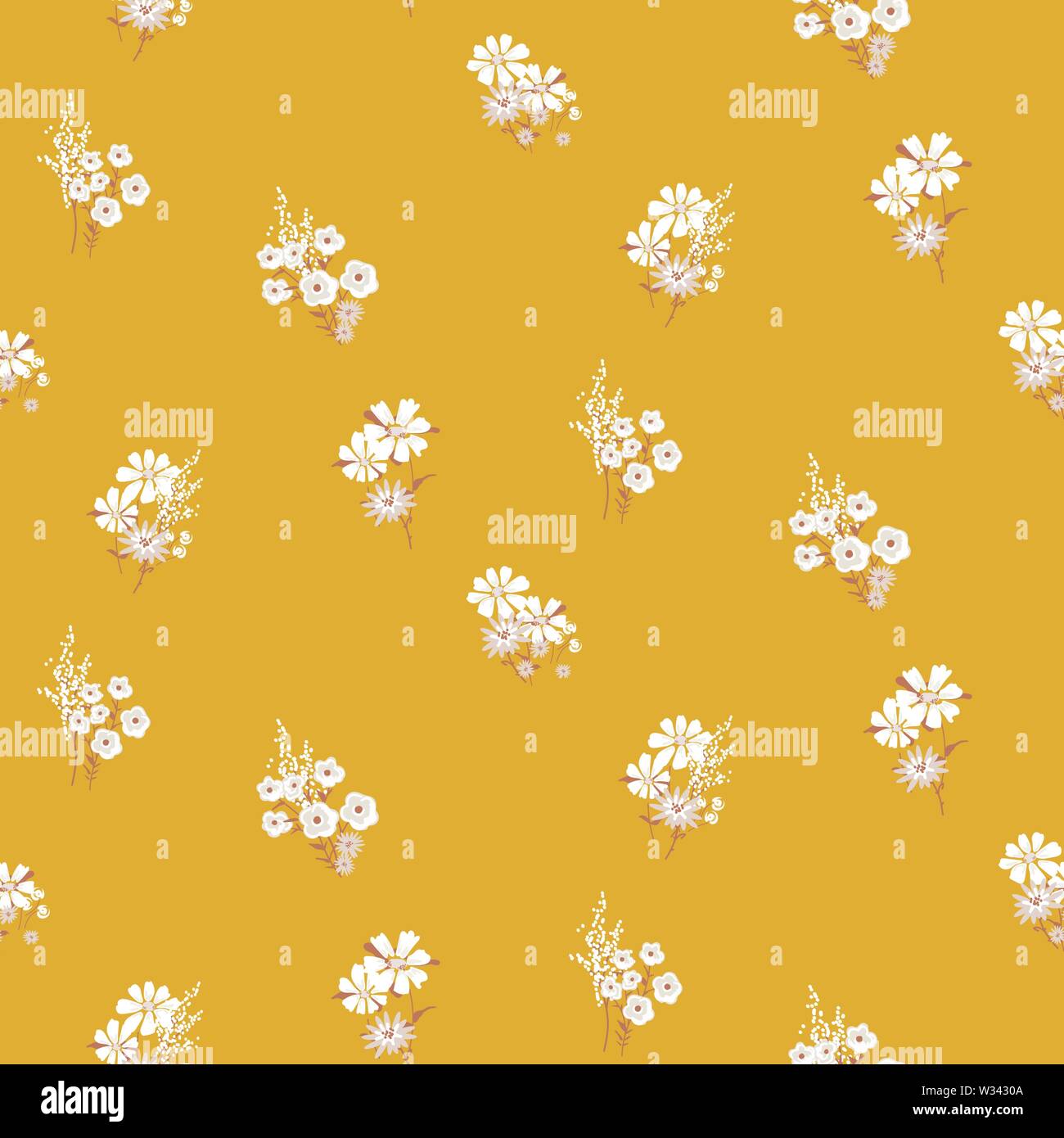 Flowers daisy vintage colors seamless vector pattern. Stock Vector